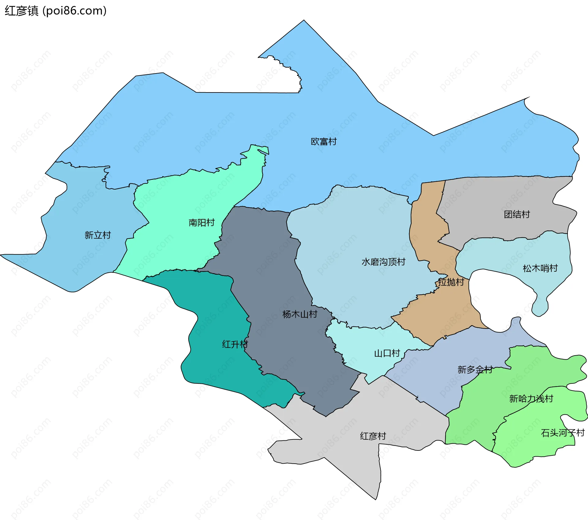 红彦镇边界地图(五级行政区划)