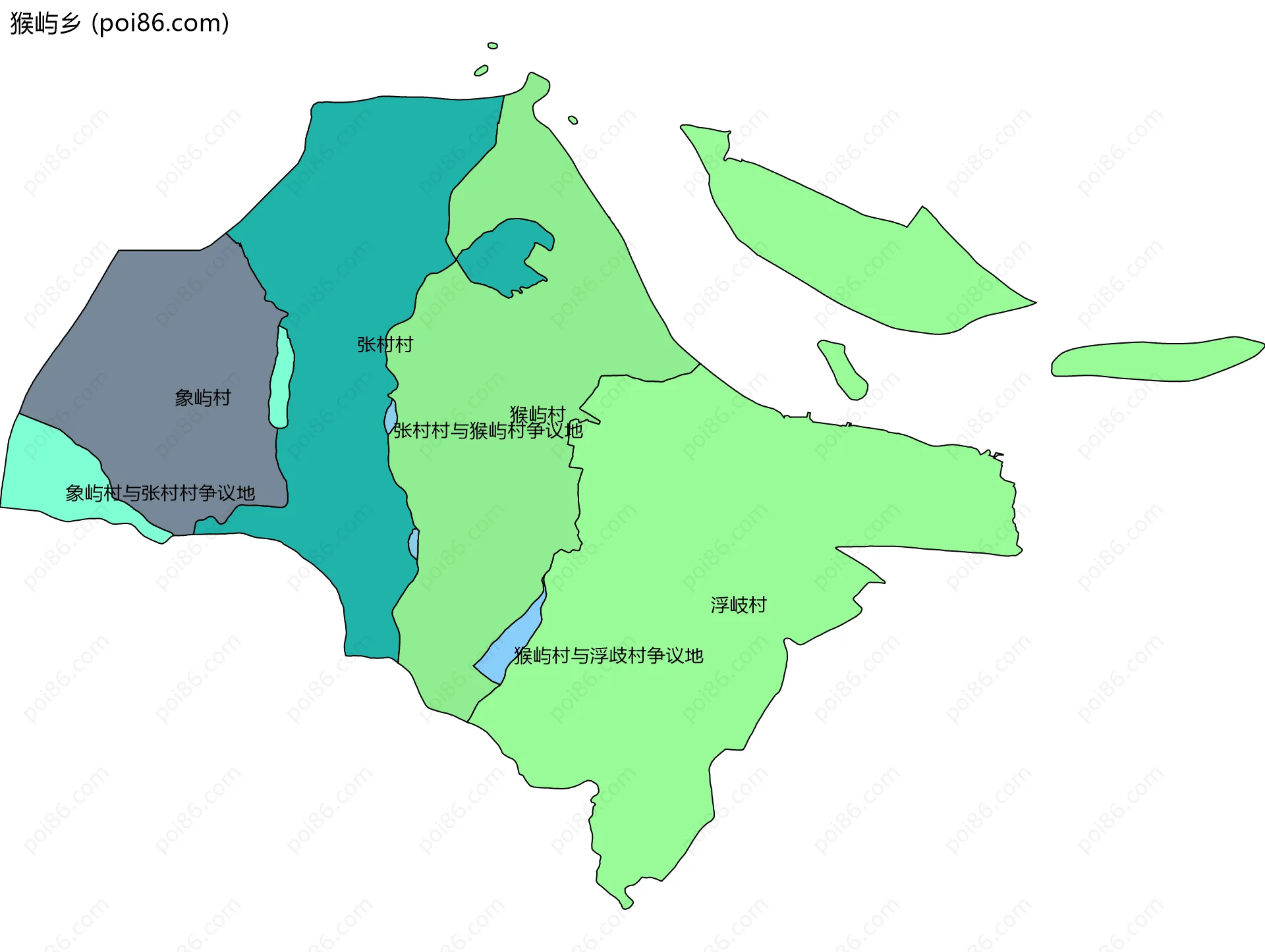 猴屿乡边界地图(五级行政区划)