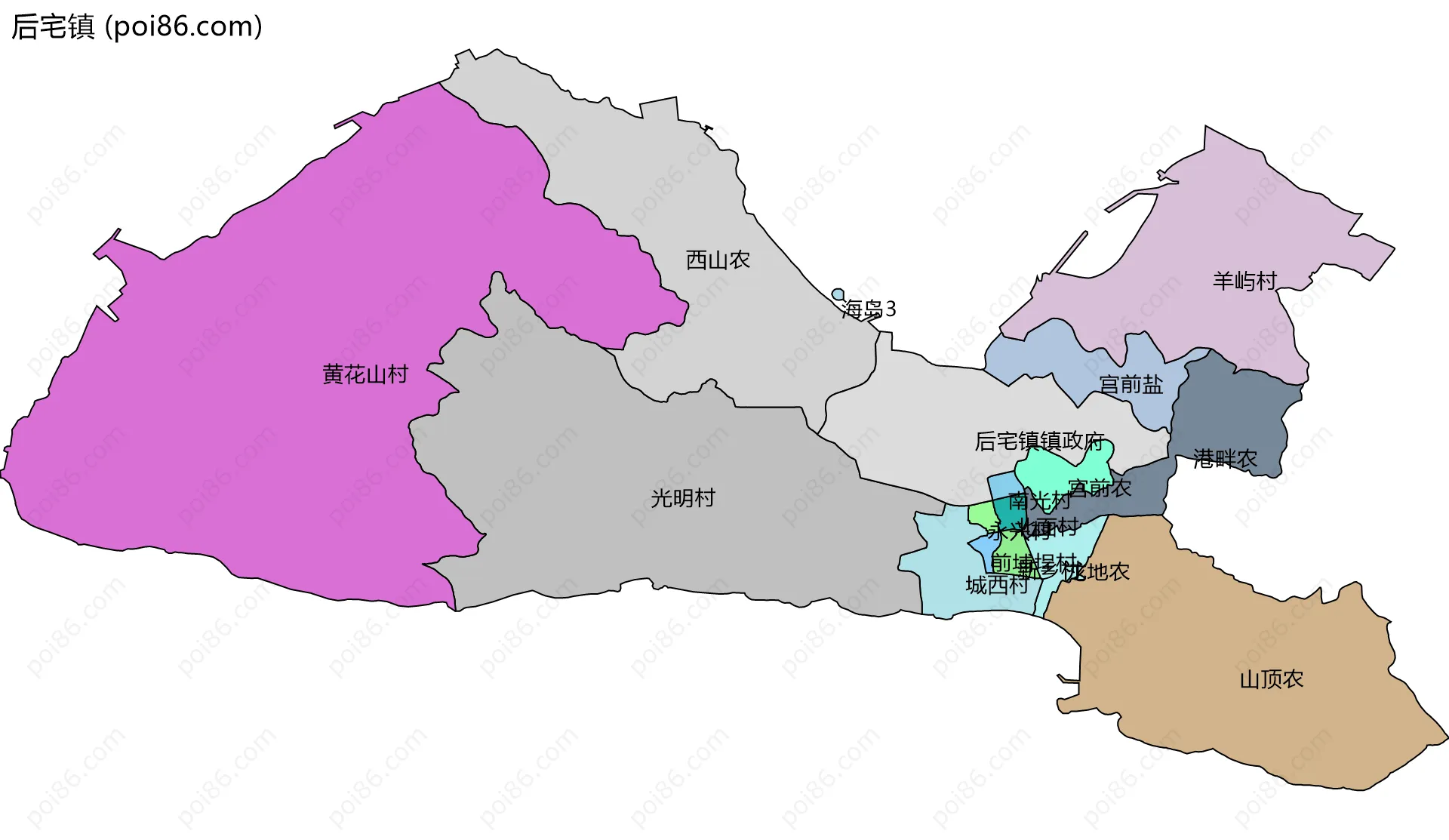 后宅镇边界地图(五级行政区划)
