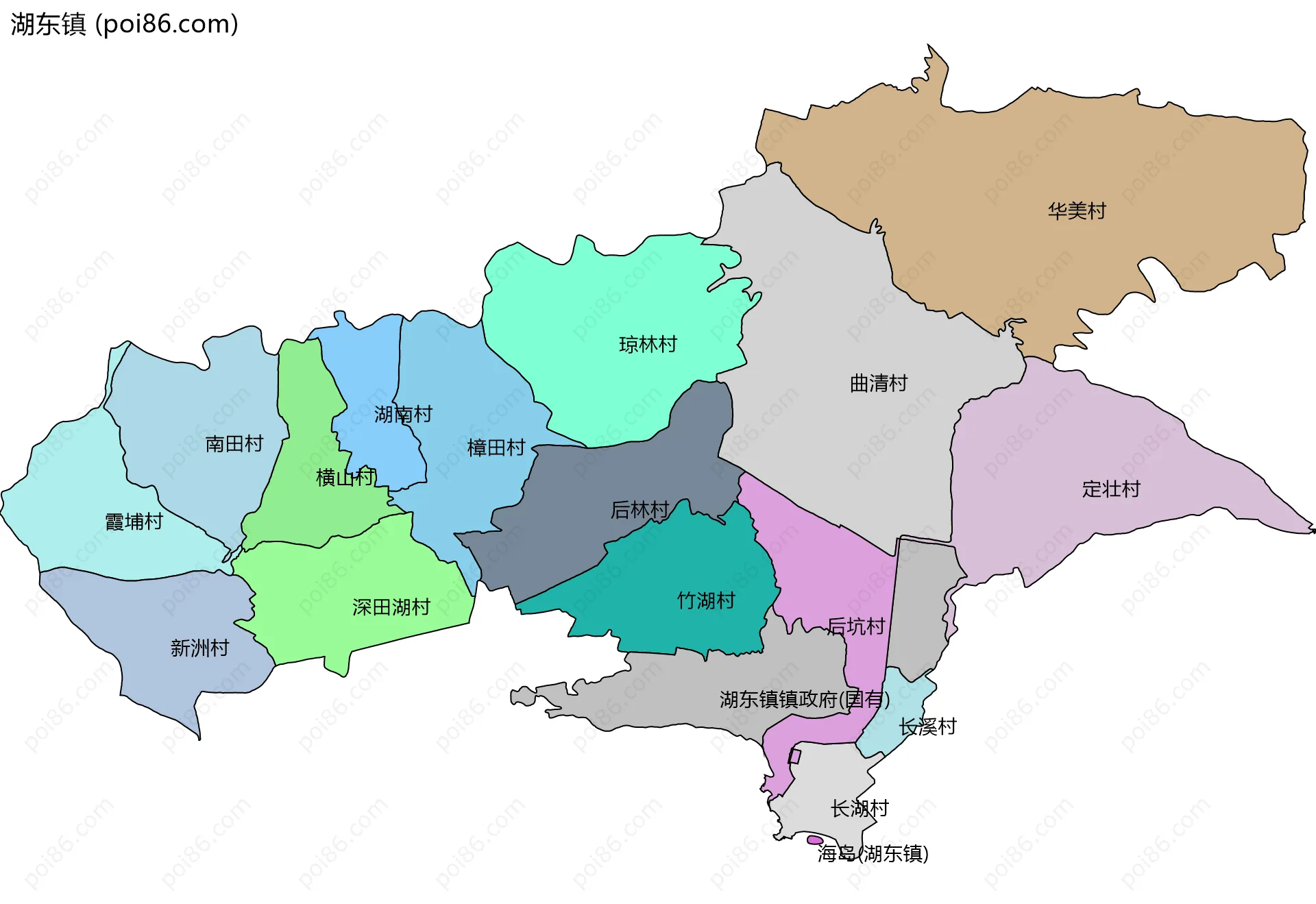 湖东镇边界地图(五级行政区划)