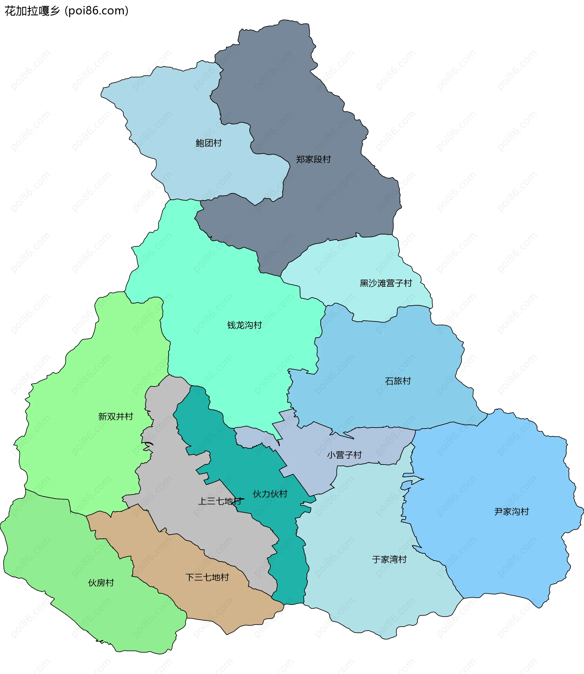 花加拉嘎乡边界地图(五级行政区划)