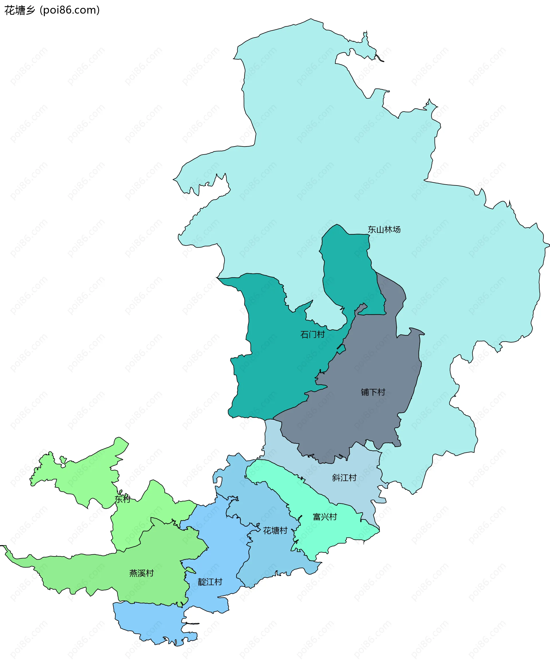 花塘乡边界地图(五级行政区划)