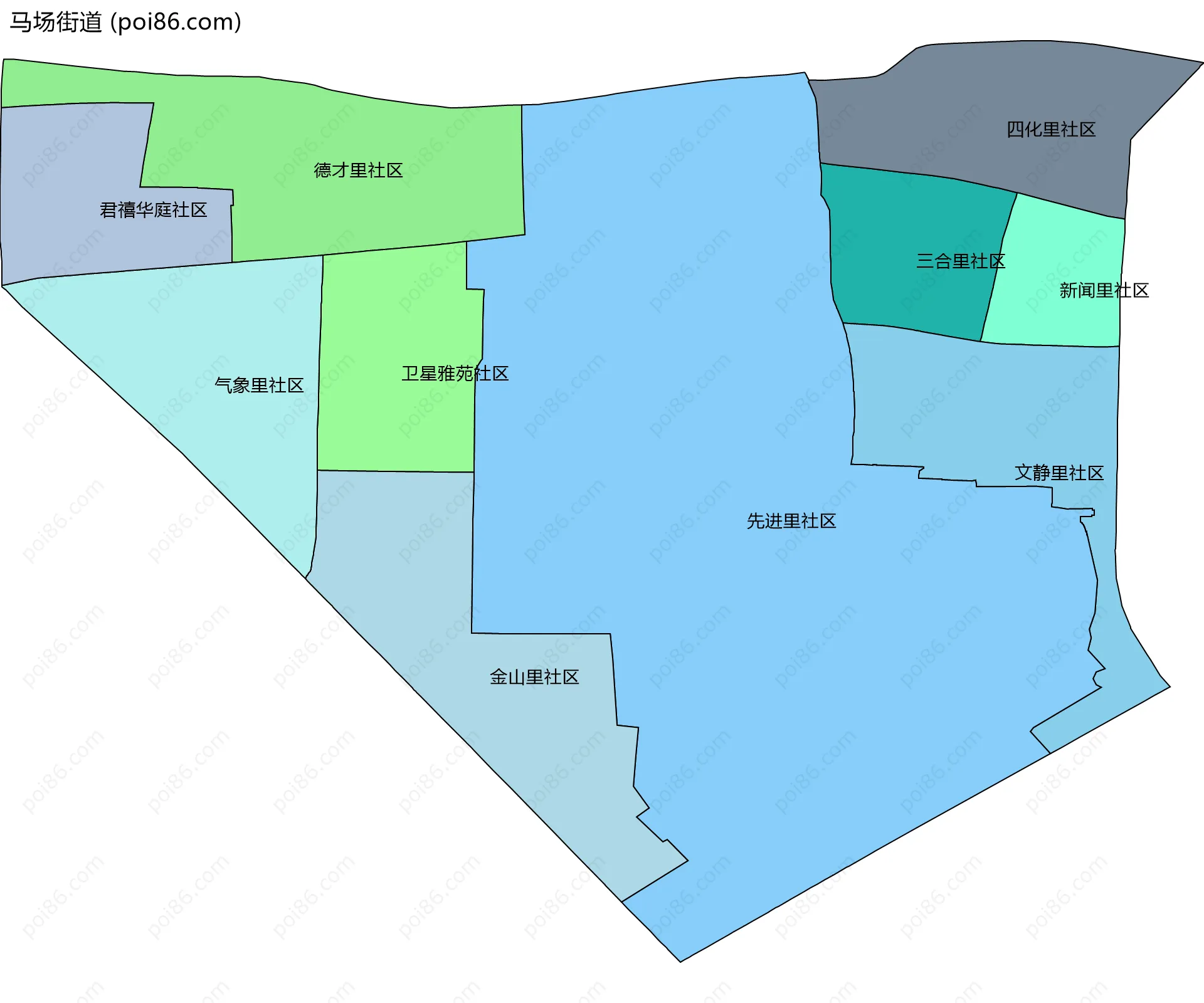 马场街道边界地图(五级行政区划)