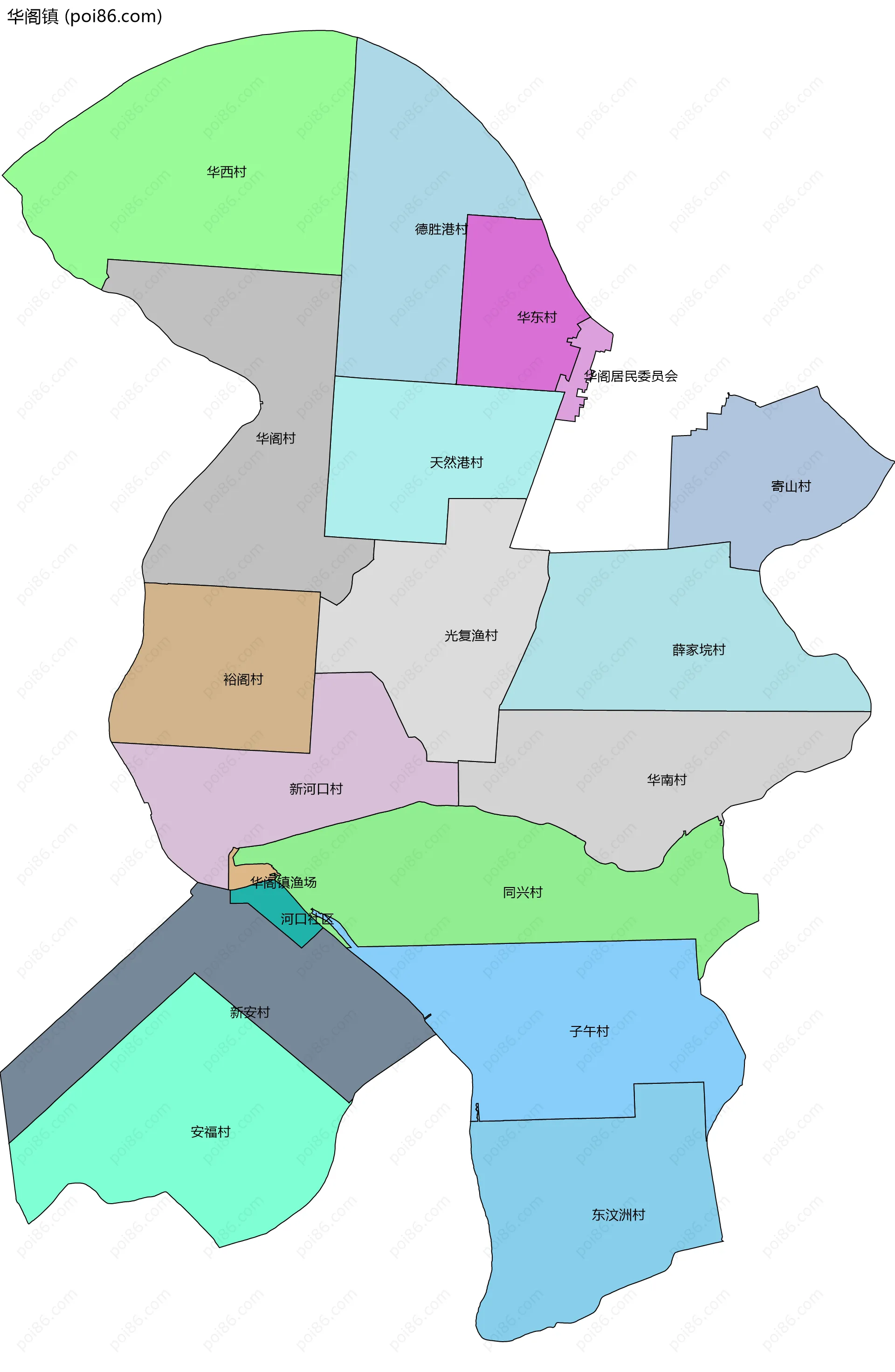 华阁镇边界地图(五级行政区划)