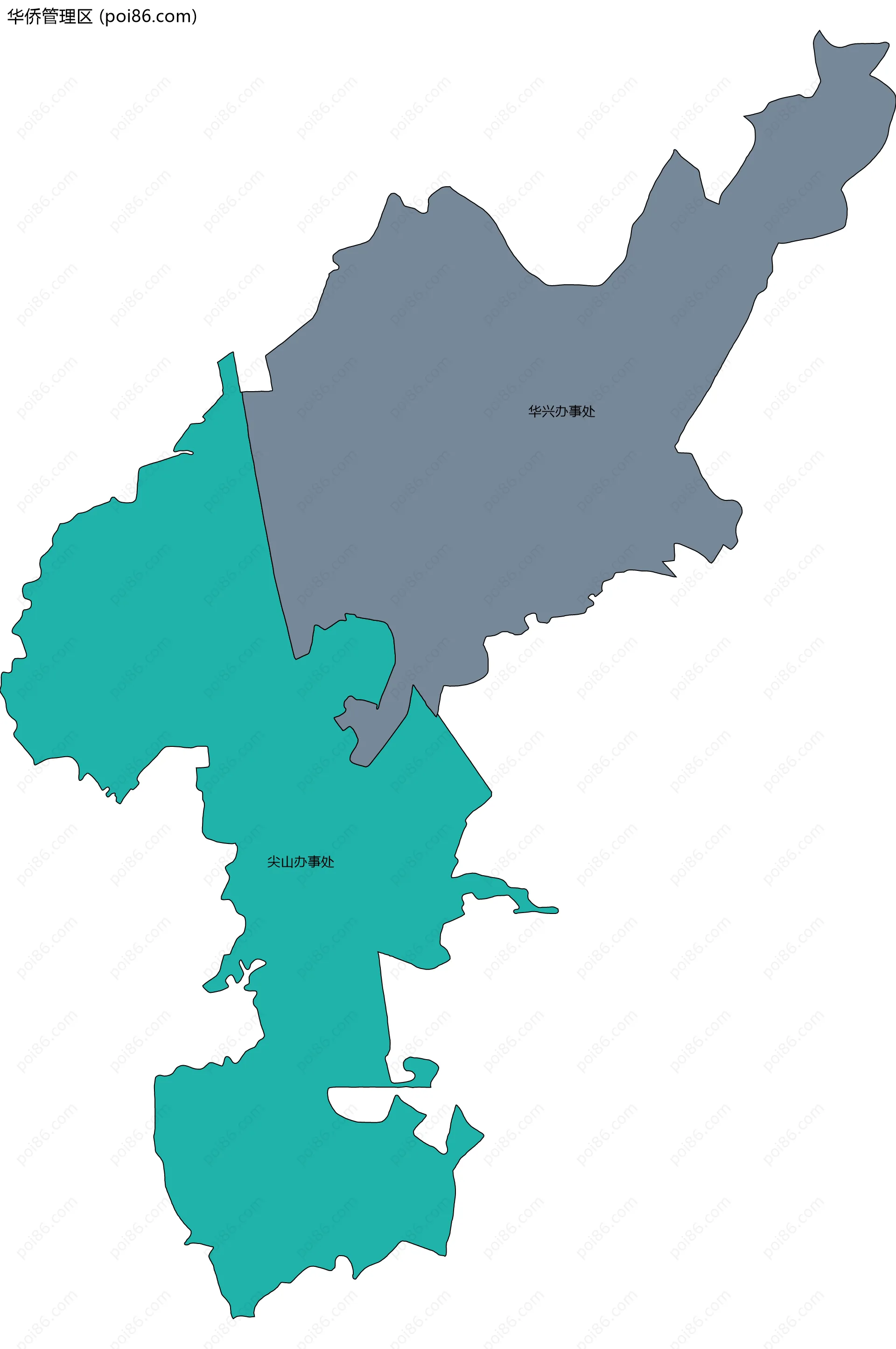 华侨管理区边界地图(五级行政区划)