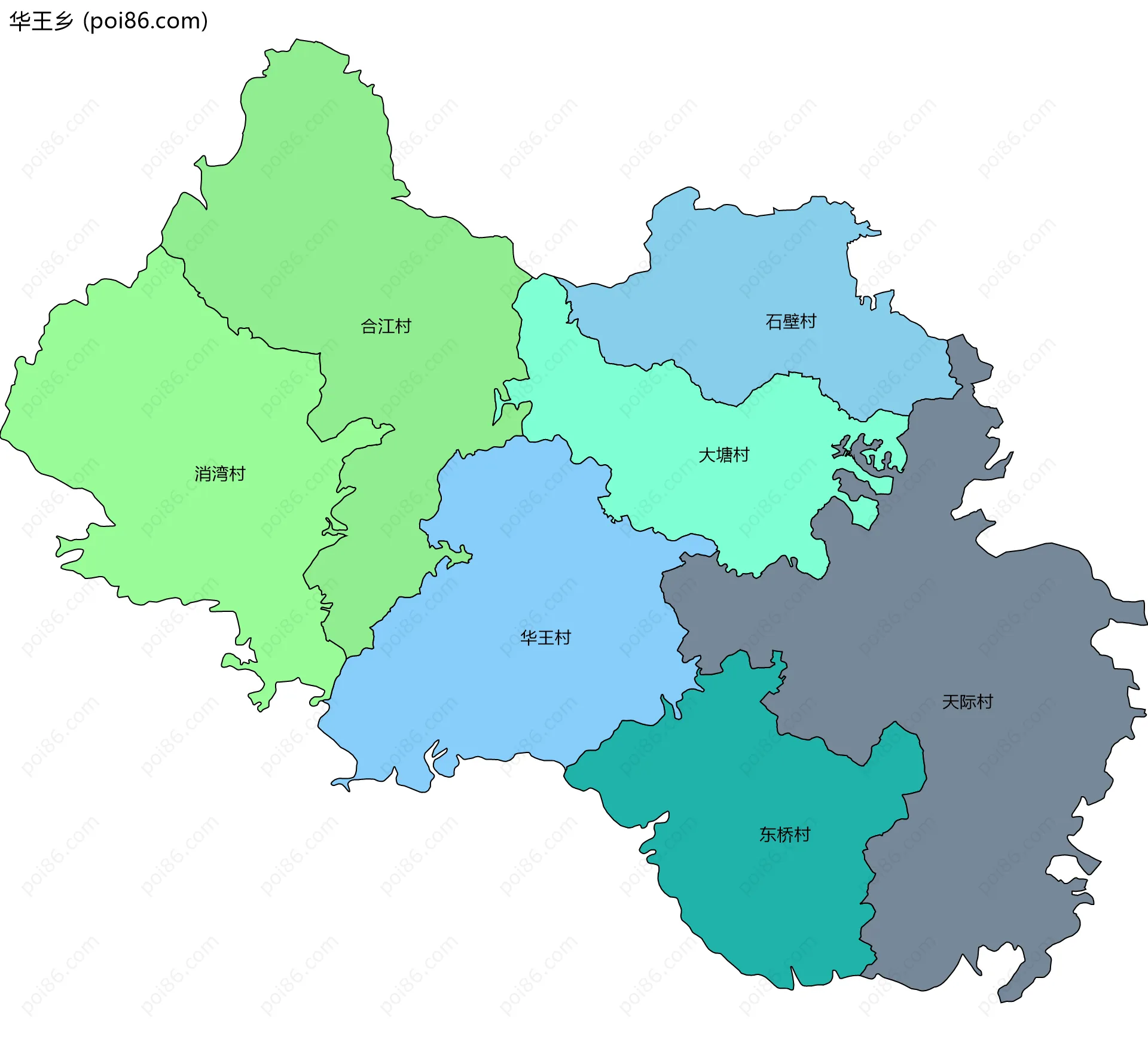 华王乡边界地图(五级行政区划)