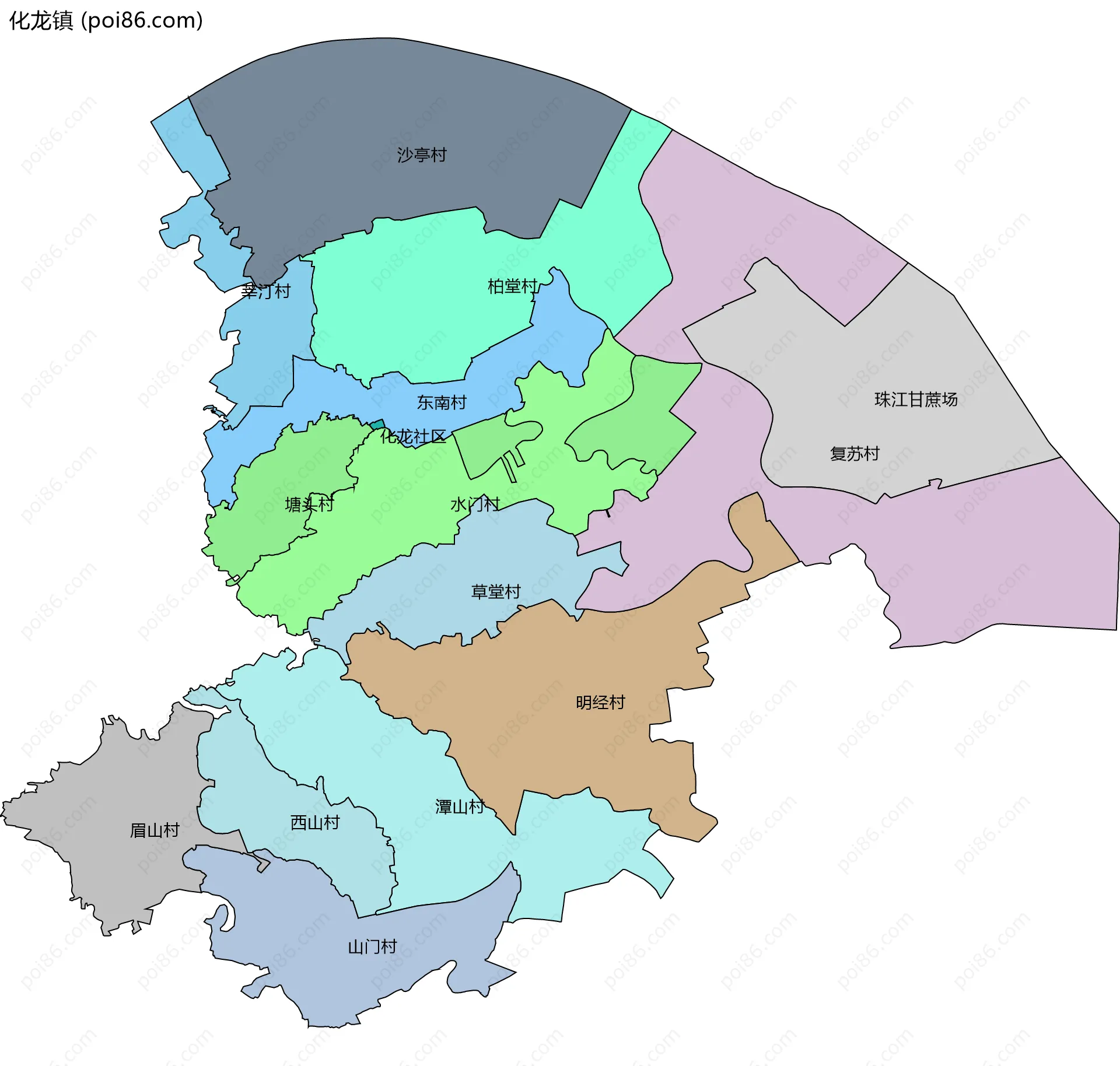 化龙镇边界地图(五级行政区划)