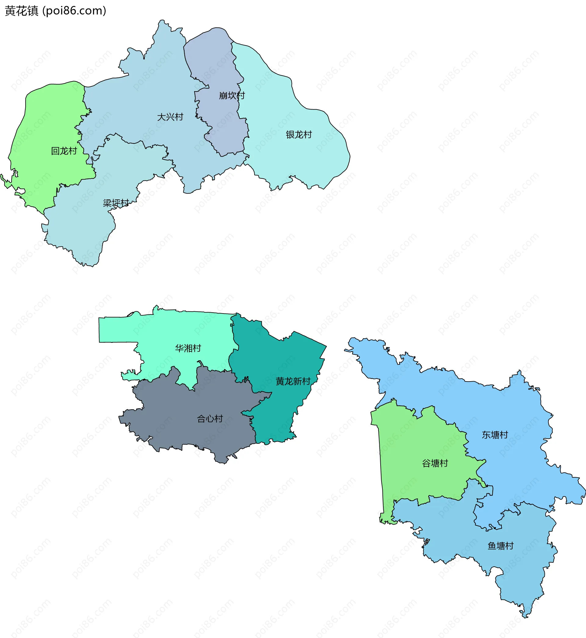 黄花镇边界地图(五级行政区划)