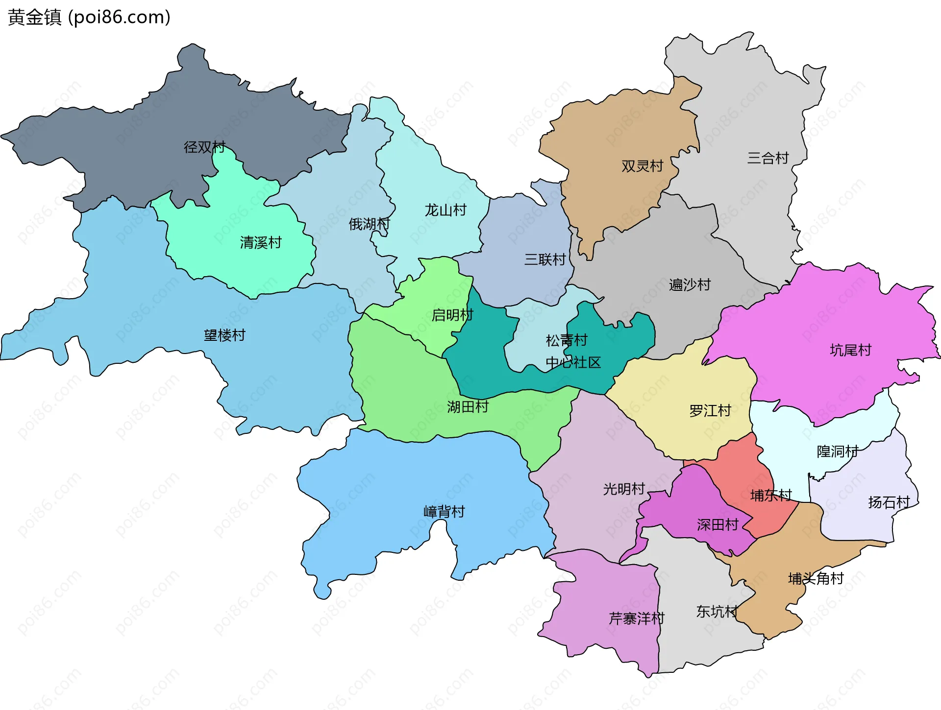 黄金镇边界地图(五级行政区划)
