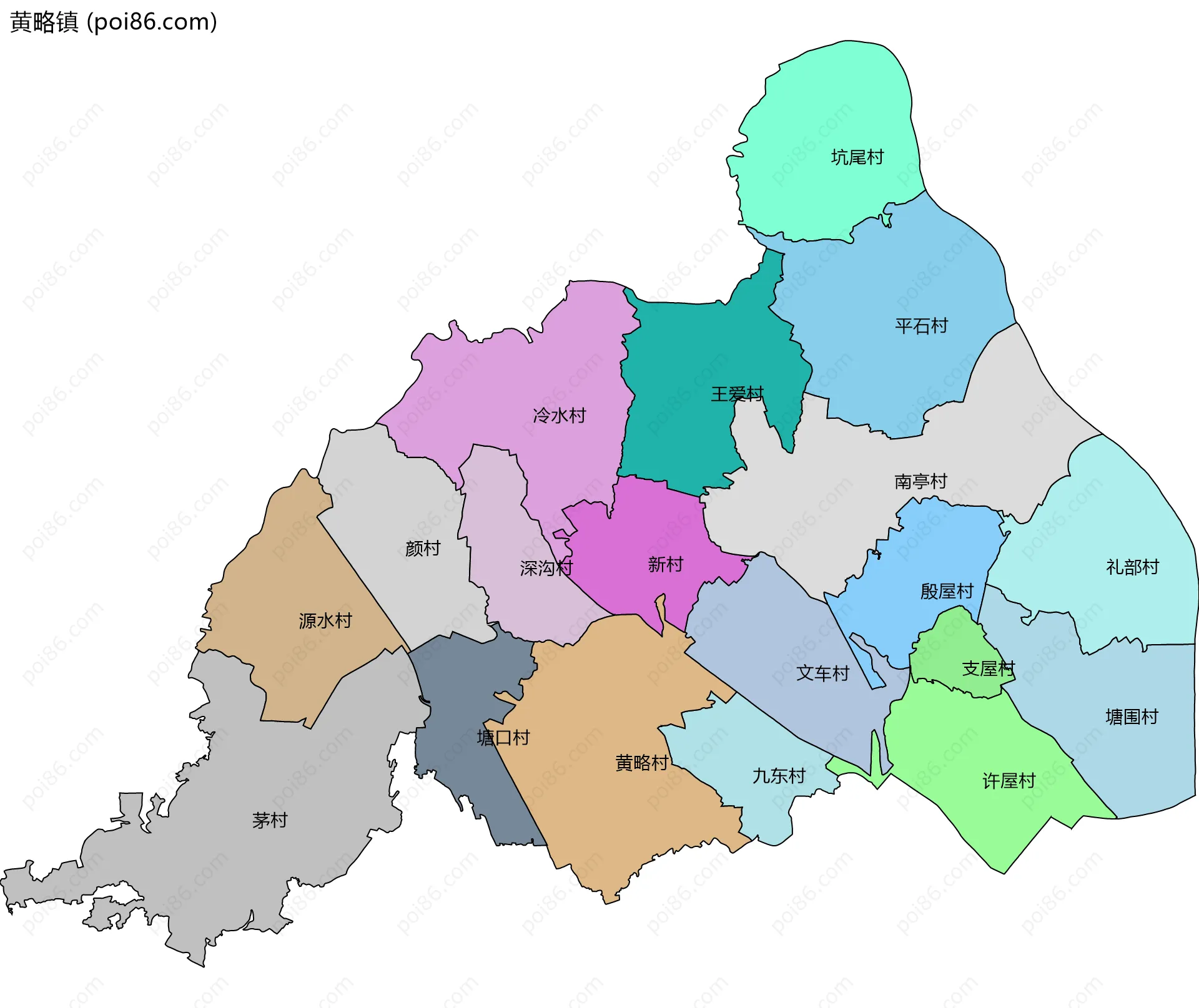 黄略镇边界地图(五级行政区划)