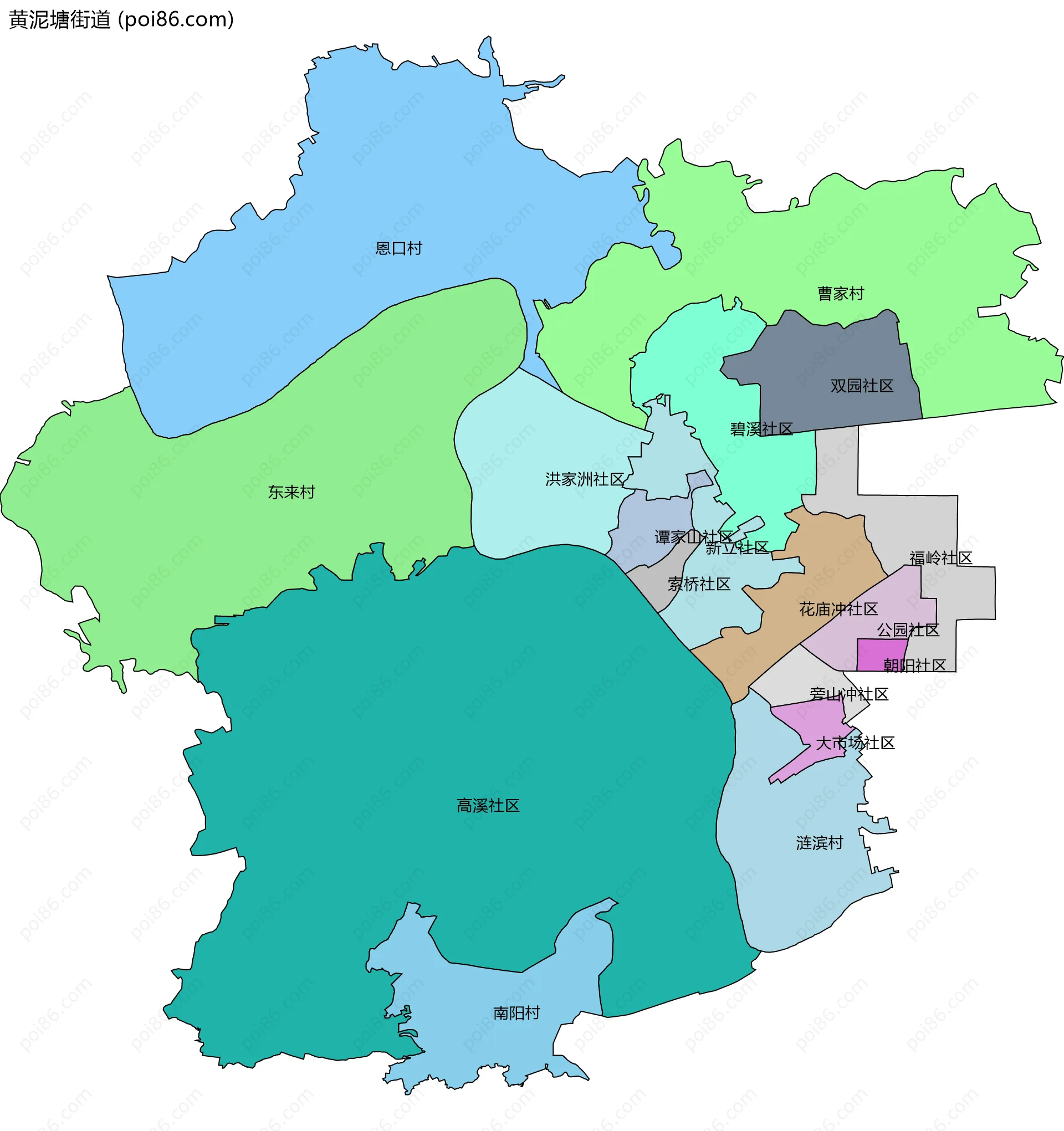 黄泥塘街道边界地图(五级行政区划)