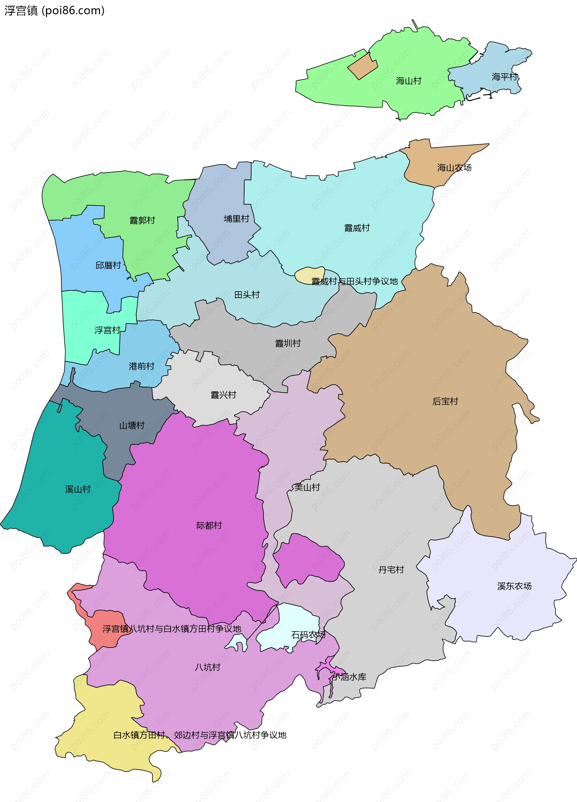 浮宫镇边界地图(五级行政区划)