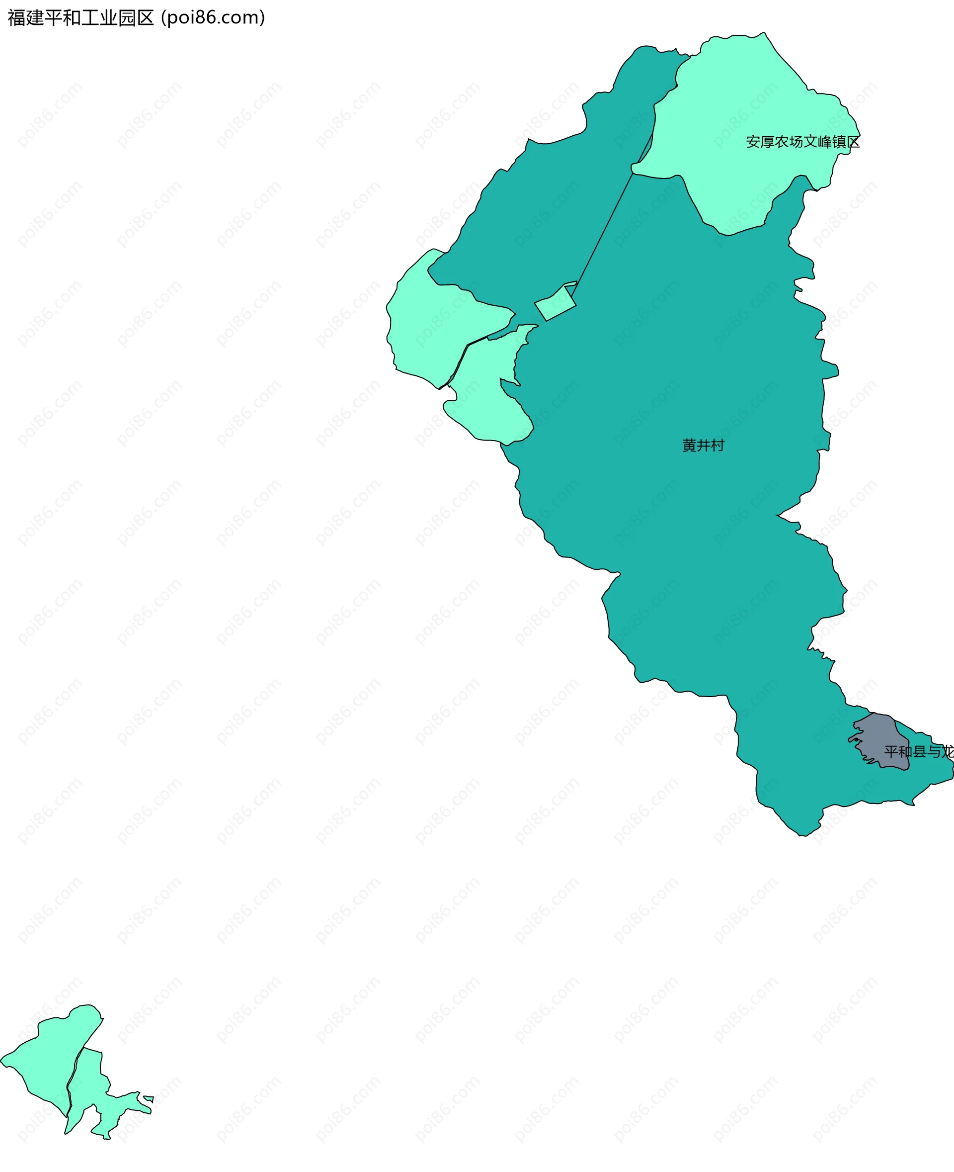 福建平和工业园区边界地图(五级行政区划)