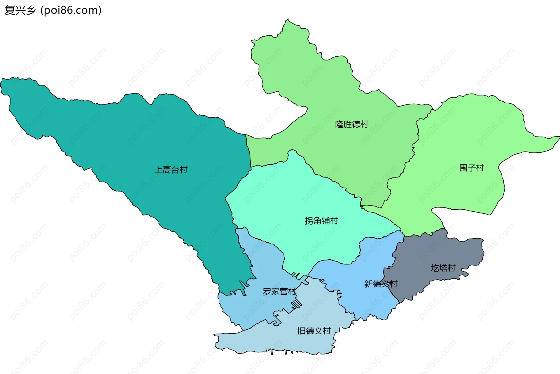 复兴乡边界地图(五级行政区划)