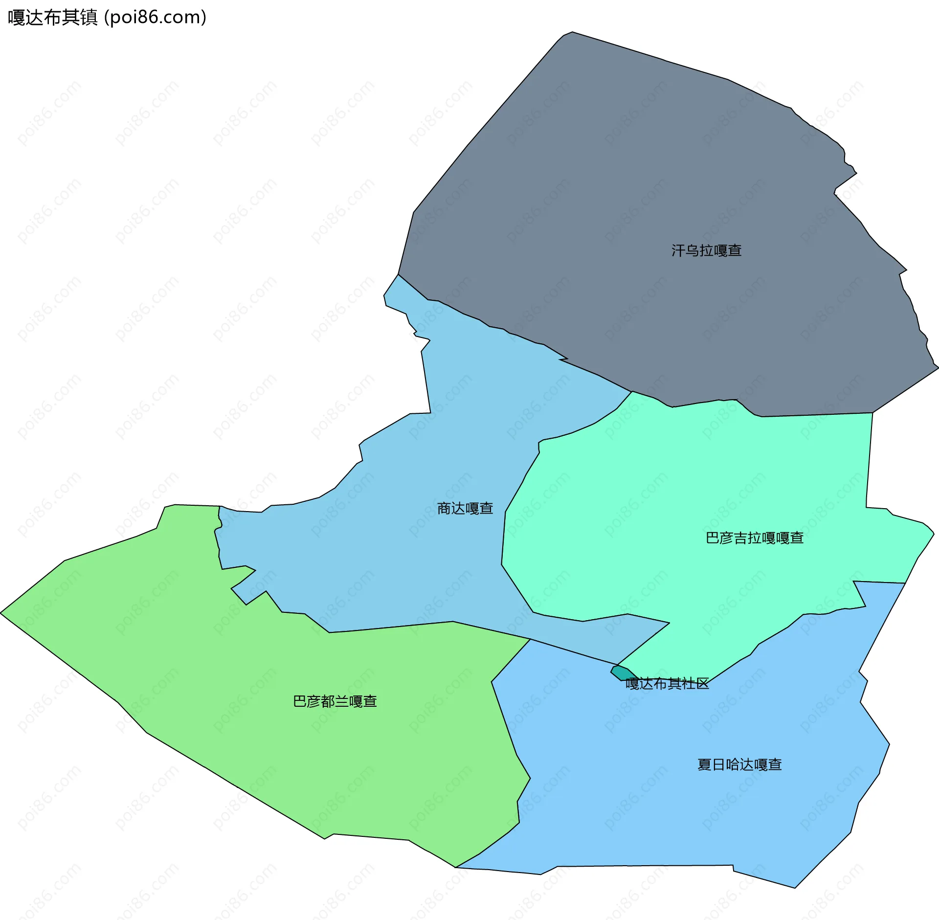 嘎达布其镇边界地图(五级行政区划)