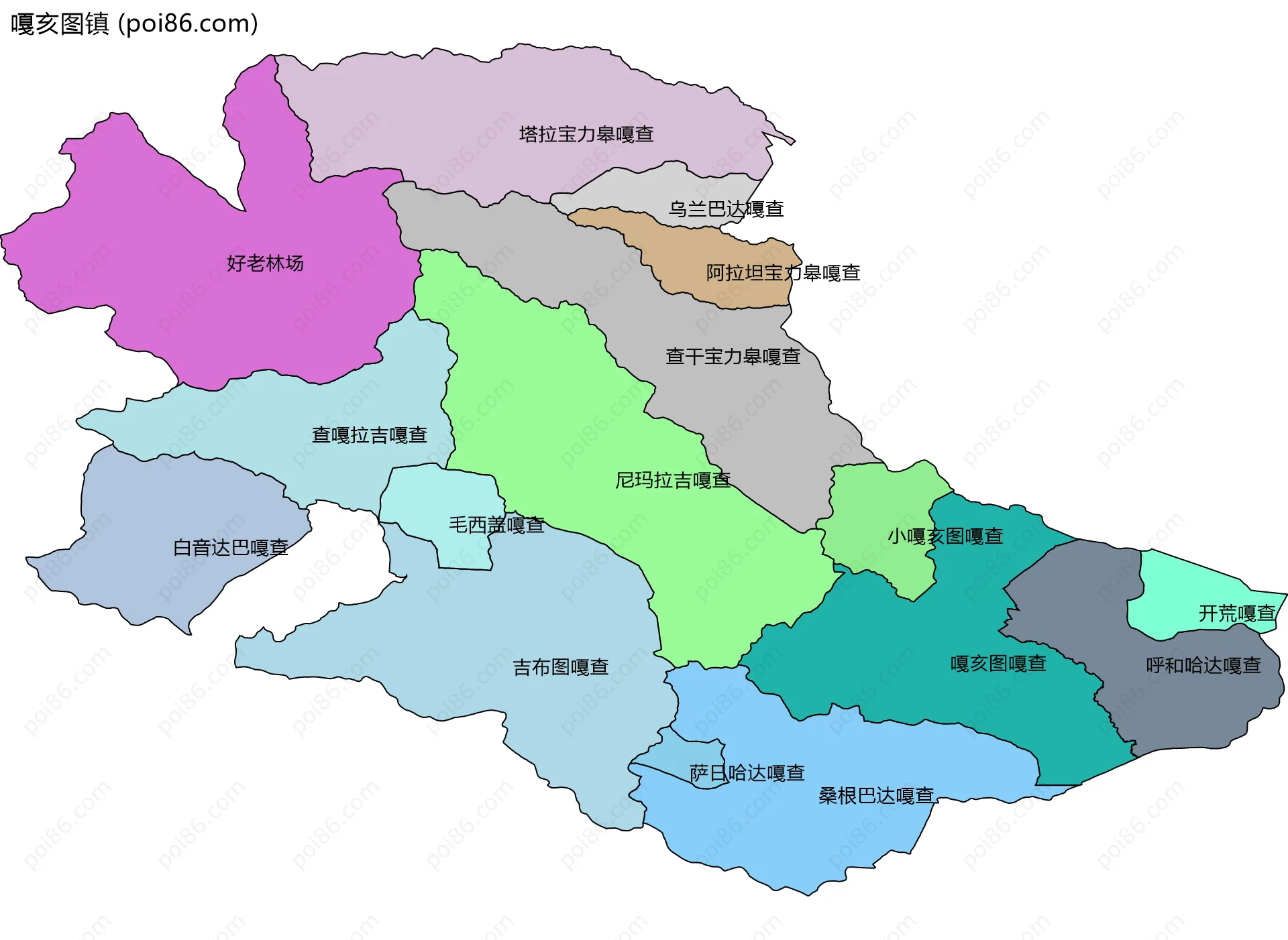 嘎亥图镇边界地图(五级行政区划)