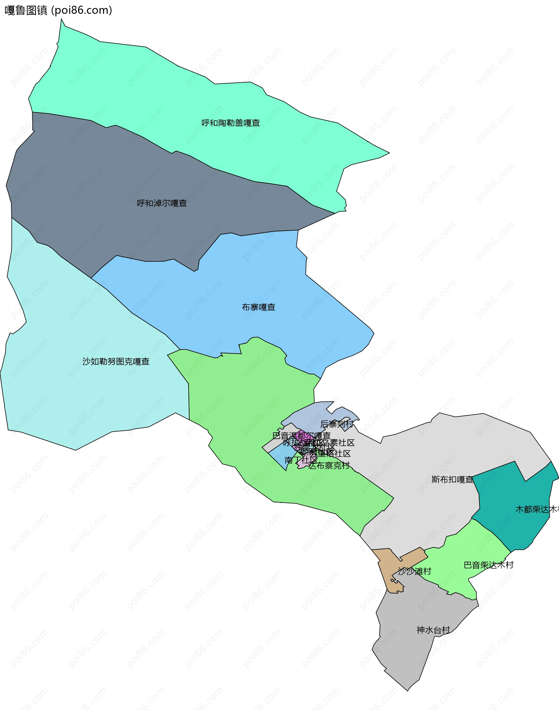 嘎鲁图镇边界地图(五级行政区划)