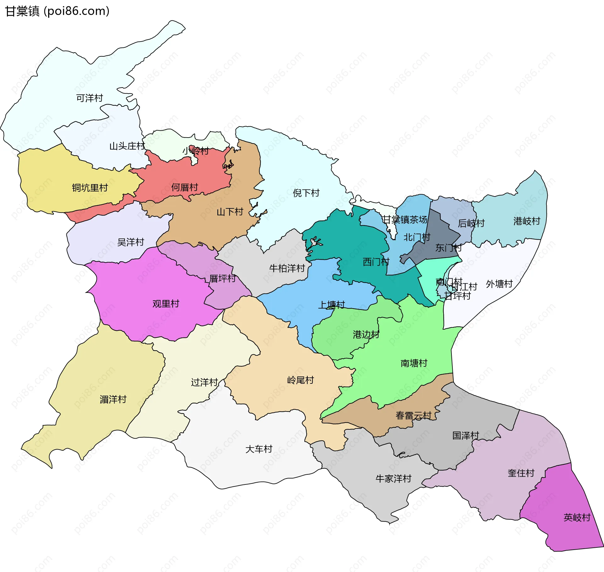 甘棠镇边界地图(五级行政区划)