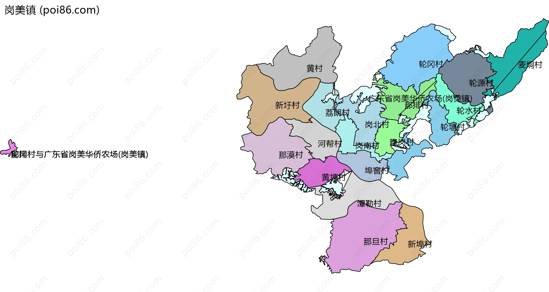 岗美镇边界地图(五级行政区划)