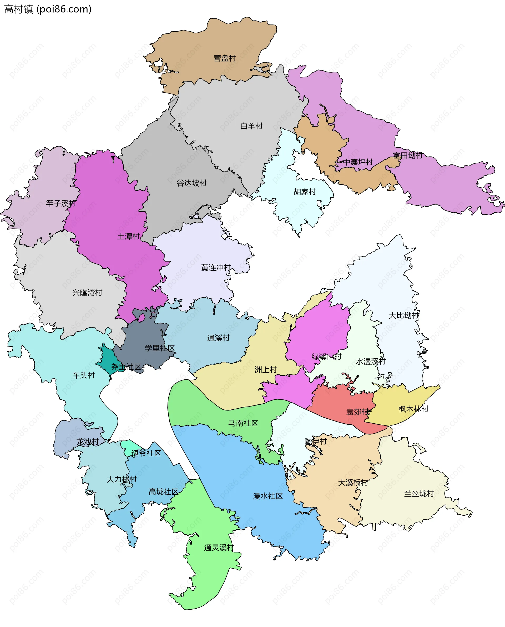 高村镇边界地图(五级行政区划)