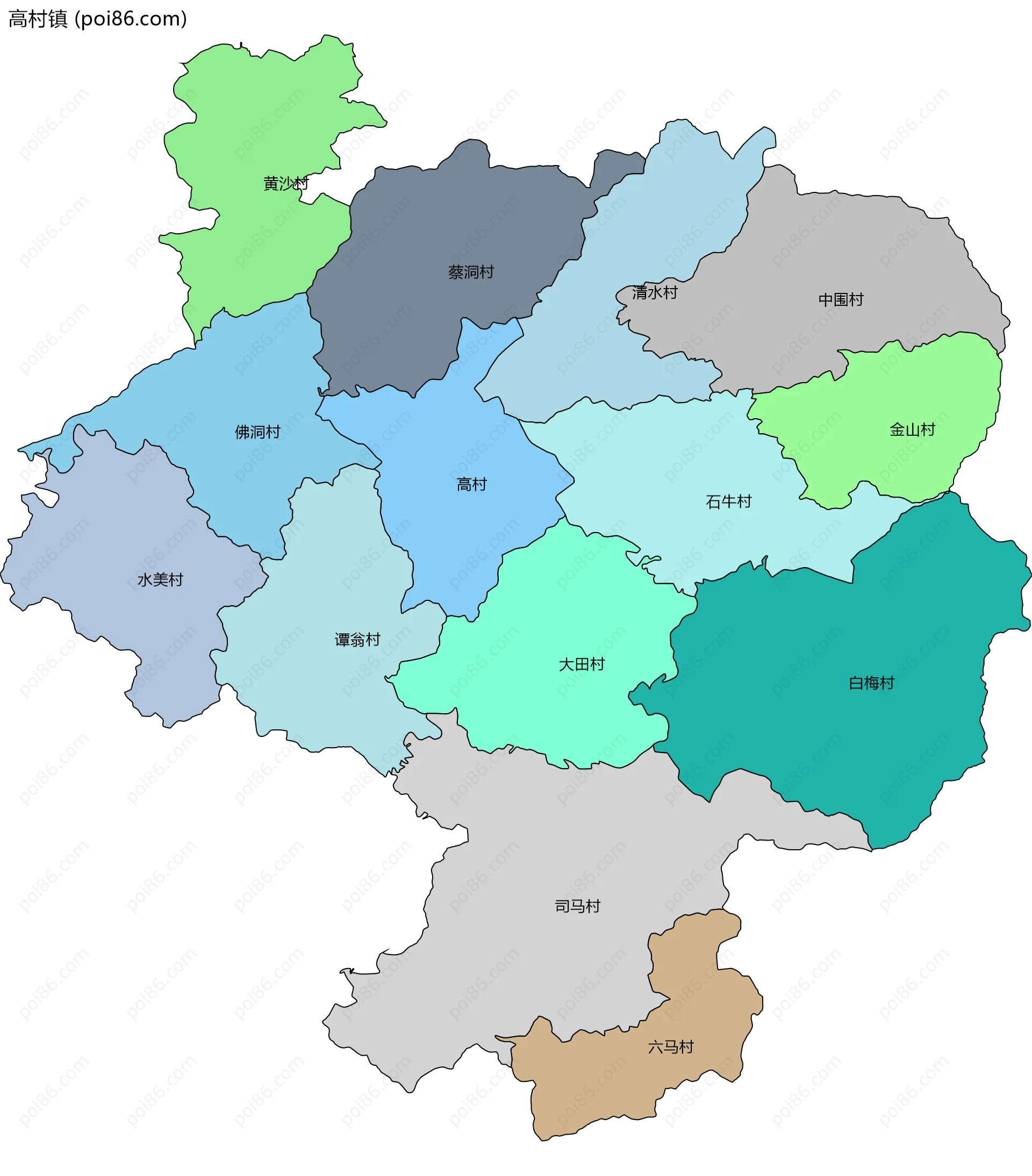 高村镇边界地图(五级行政区划)