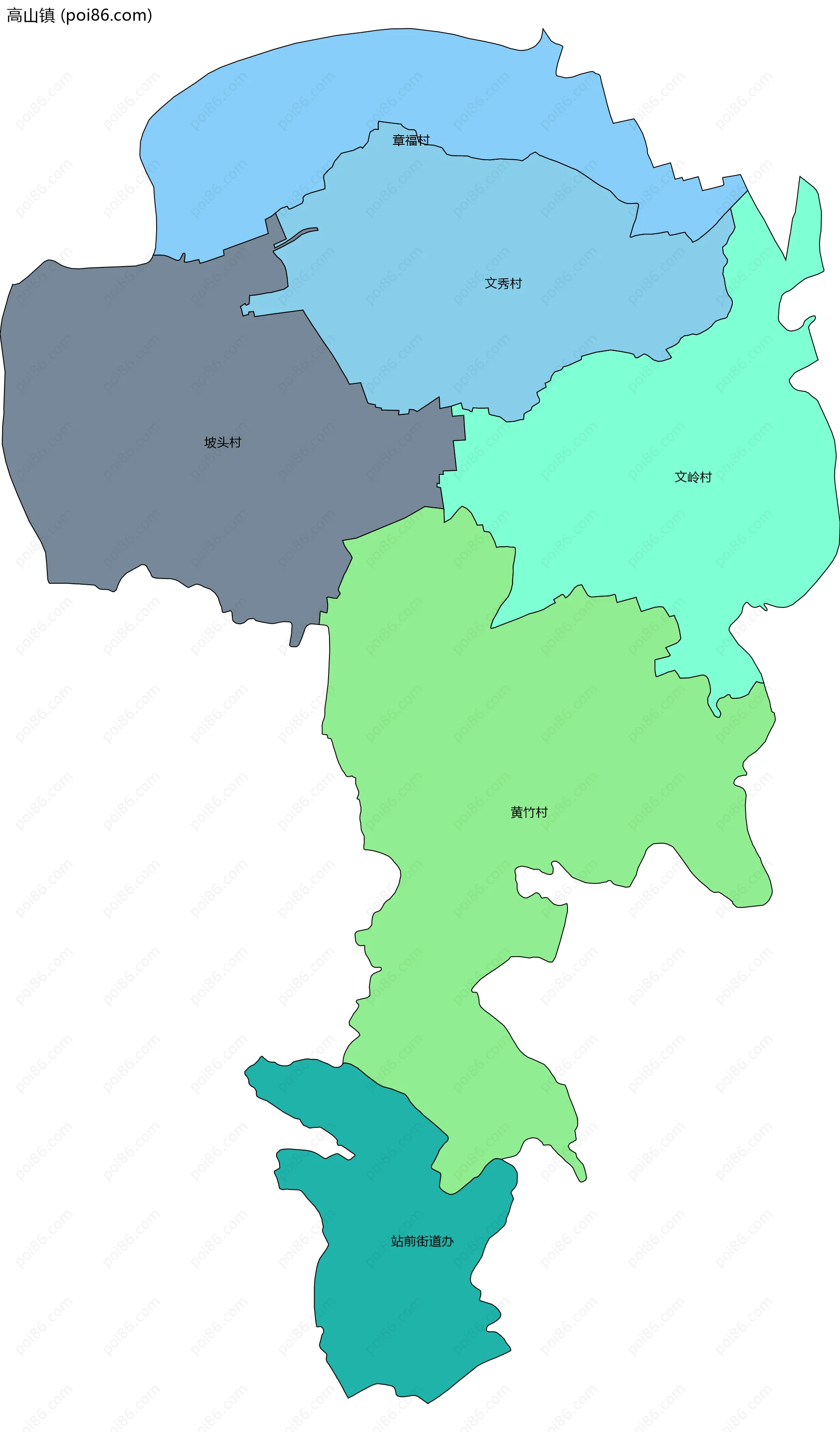 高山镇边界地图(五级行政区划)