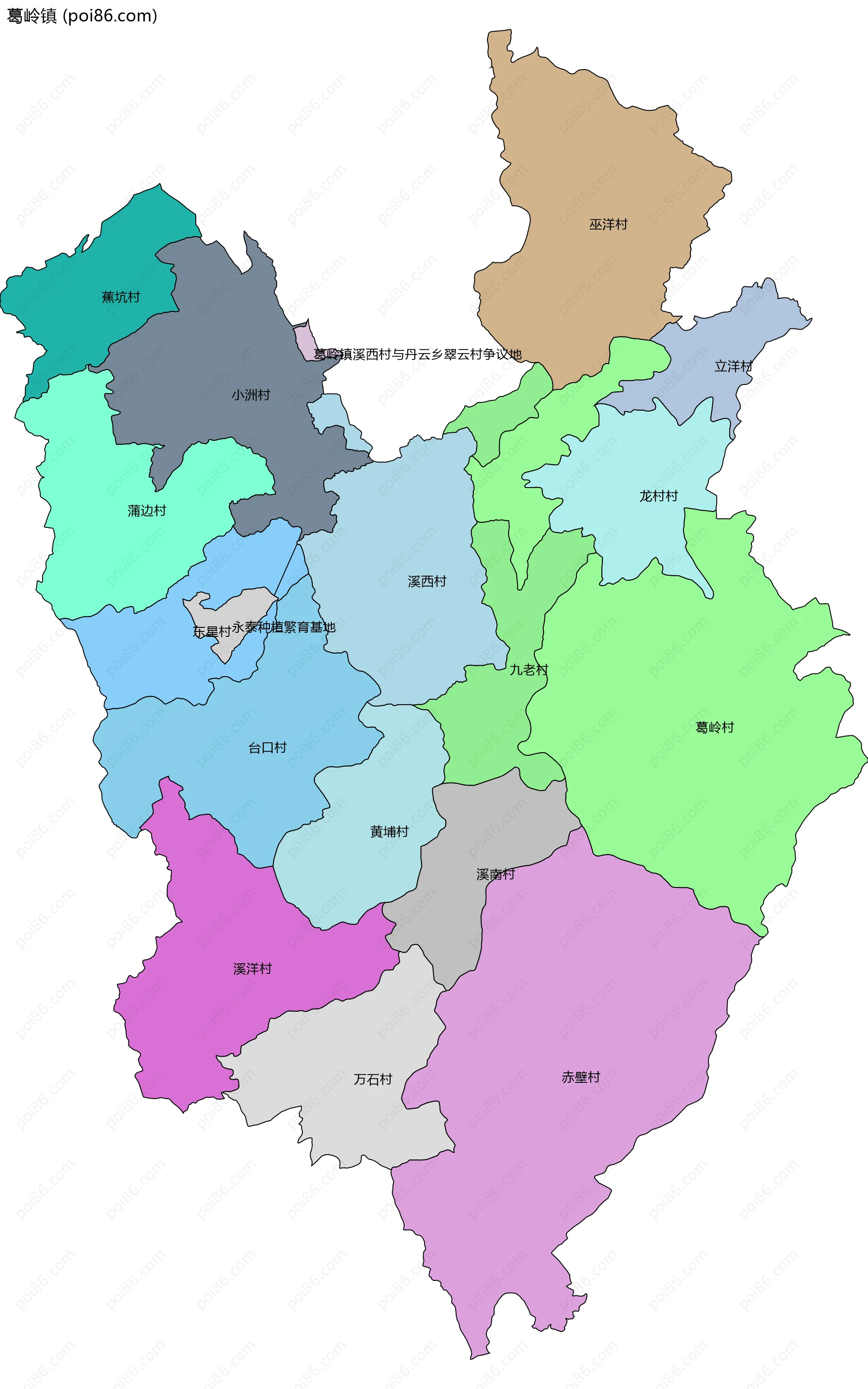葛岭镇边界地图(五级行政区划)