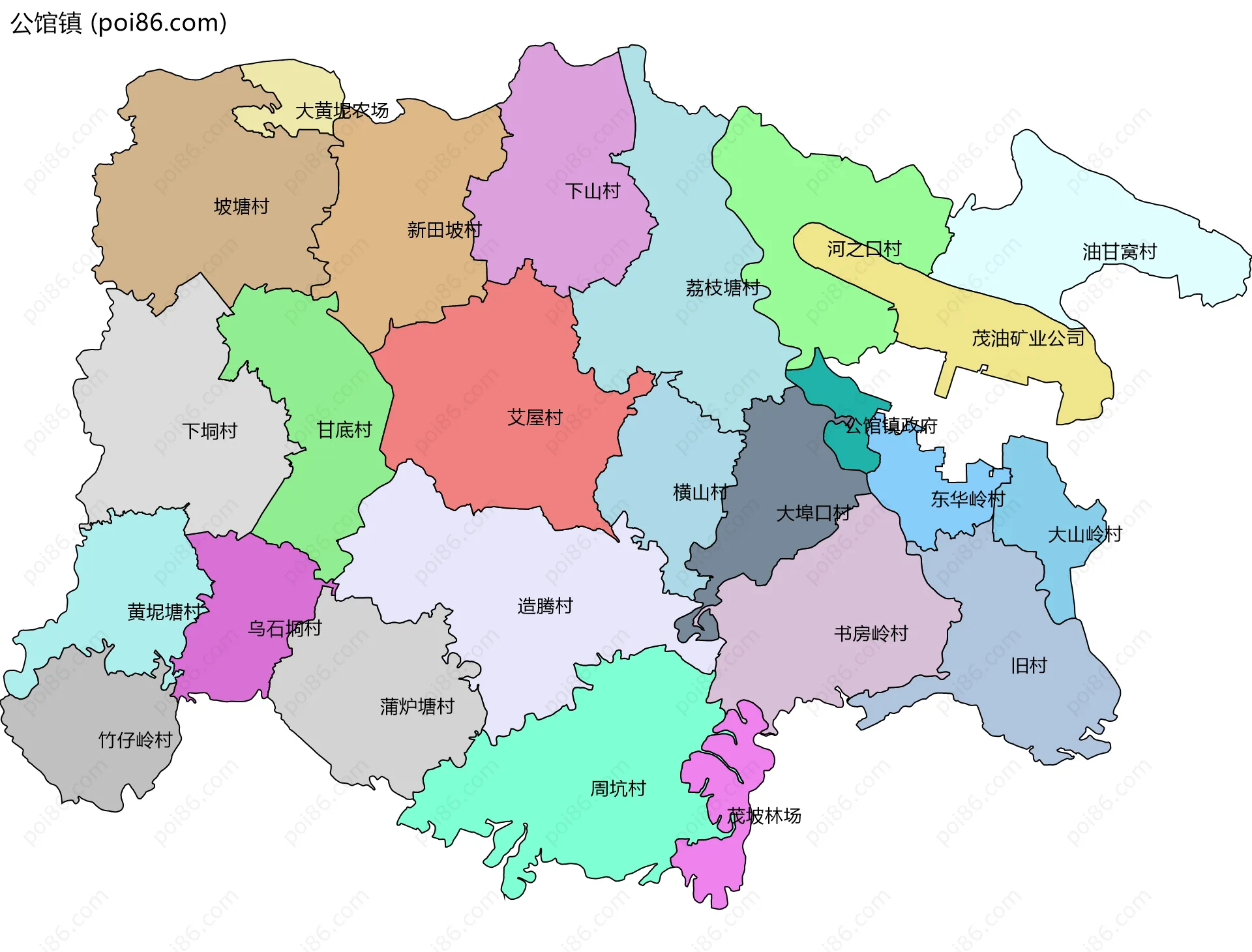 公馆镇边界地图(五级行政区划)