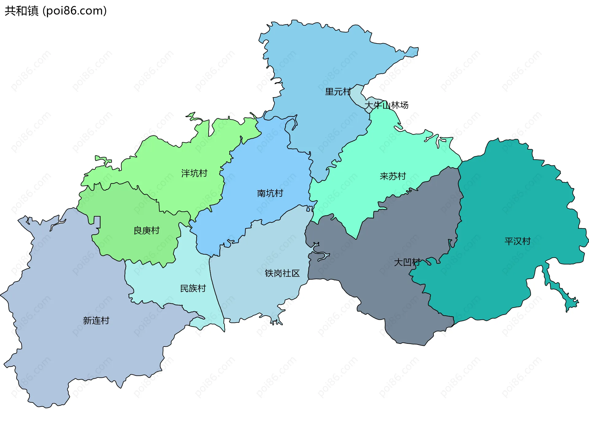 共和镇边界地图(五级行政区划)