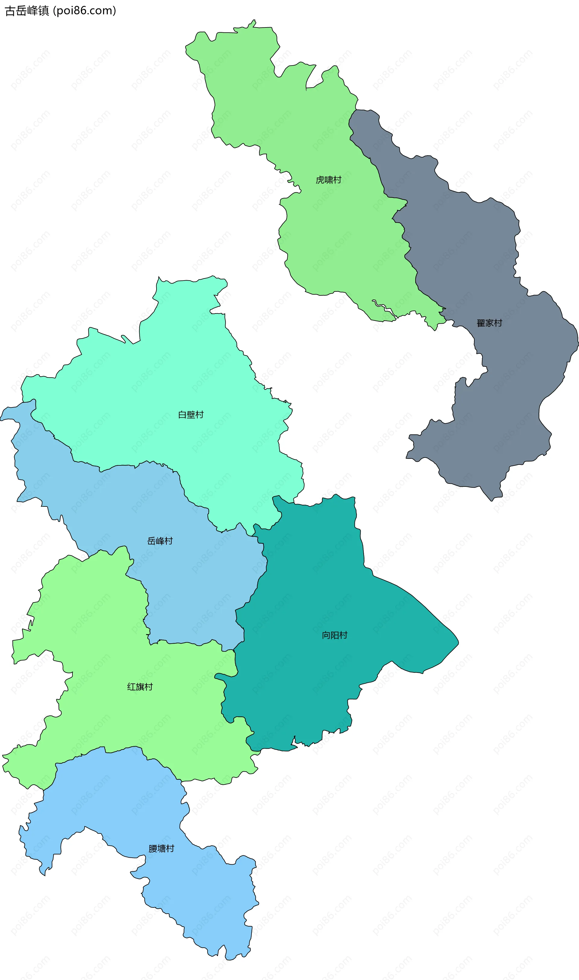 古岳峰镇边界地图(五级行政区划)