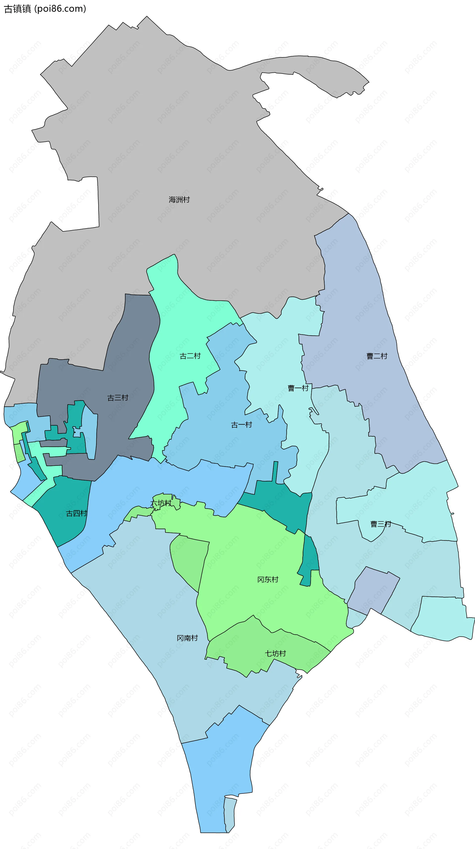 古镇镇边界地图(五级行政区划)