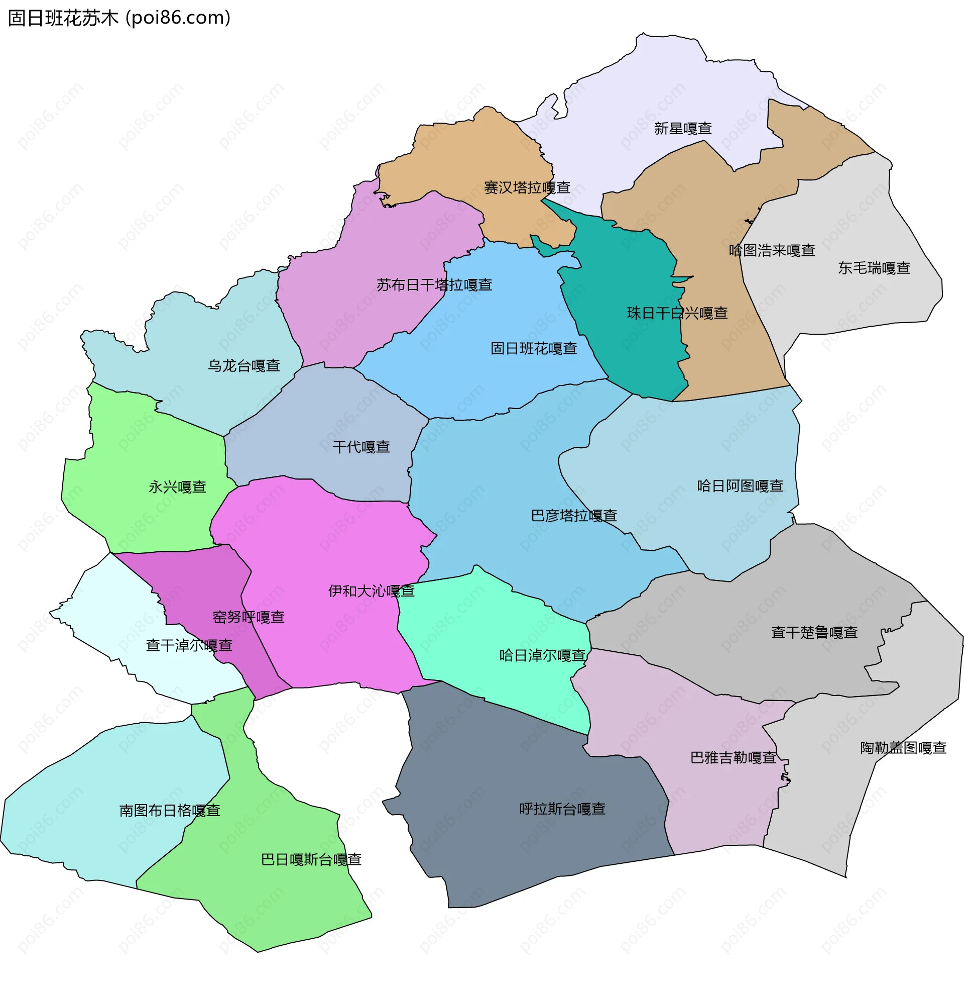 固日班花苏木边界地图(五级行政区划)