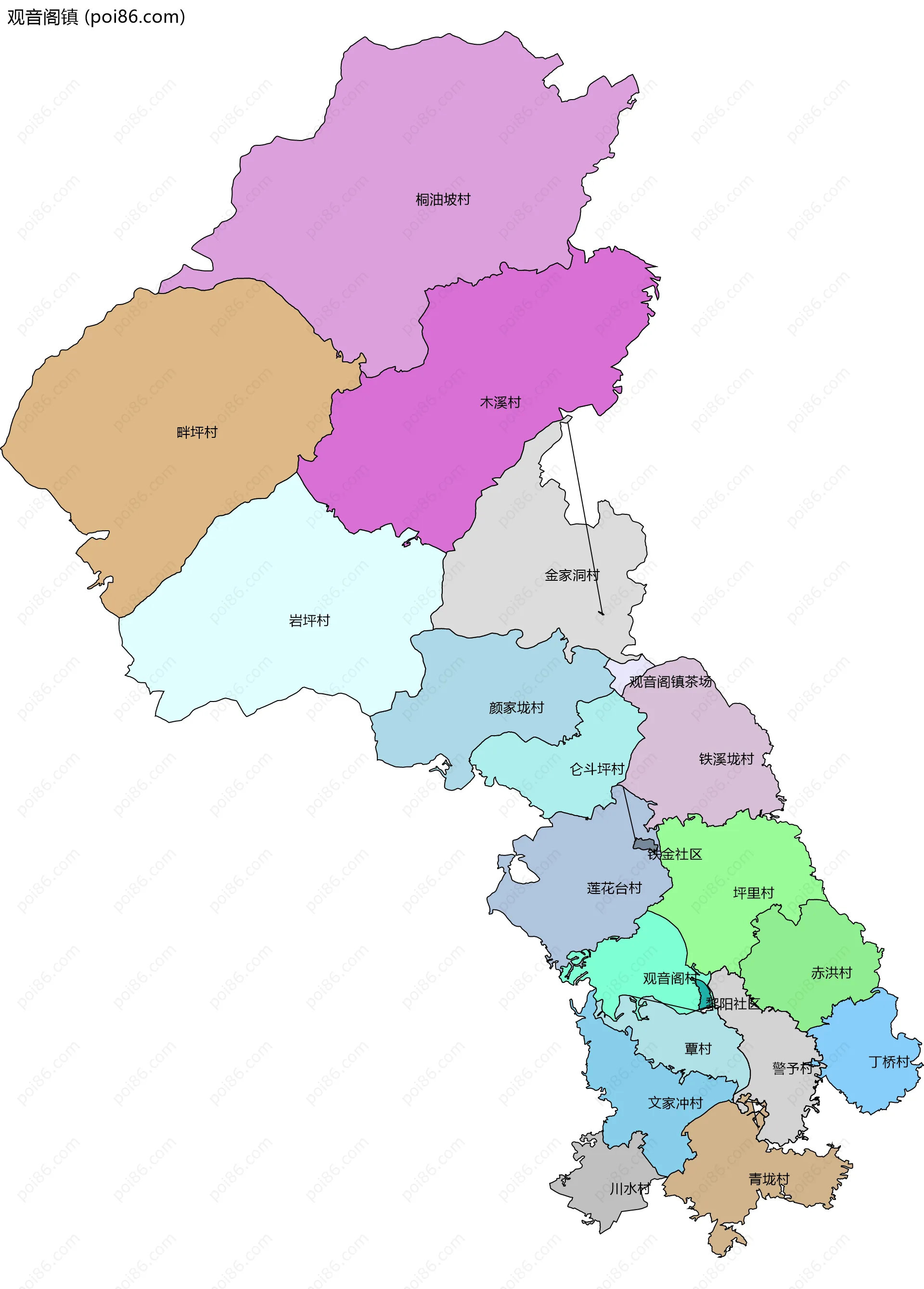 观音阁镇边界地图(五级行政区划)