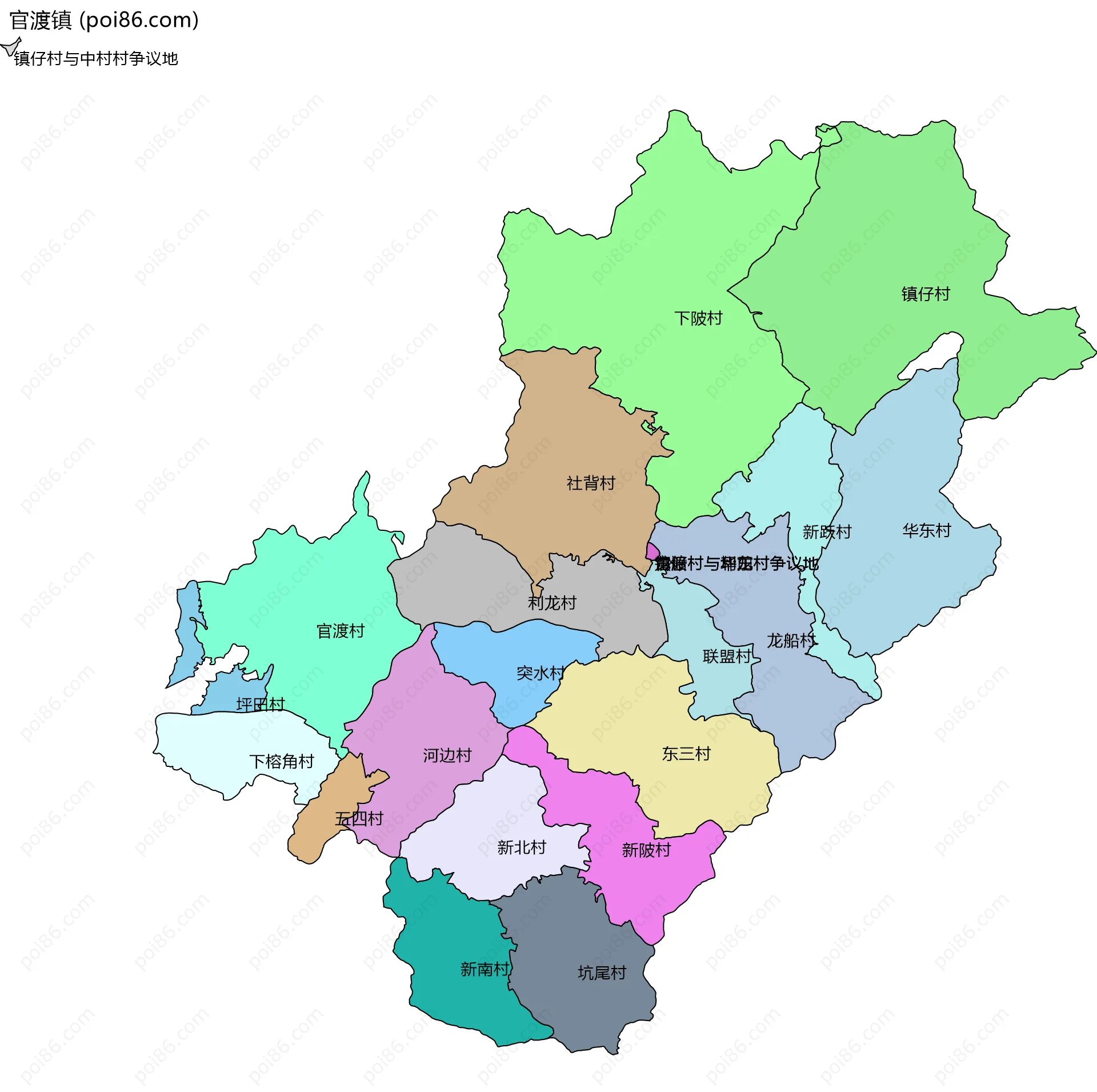 官渡镇边界地图(五级行政区划)