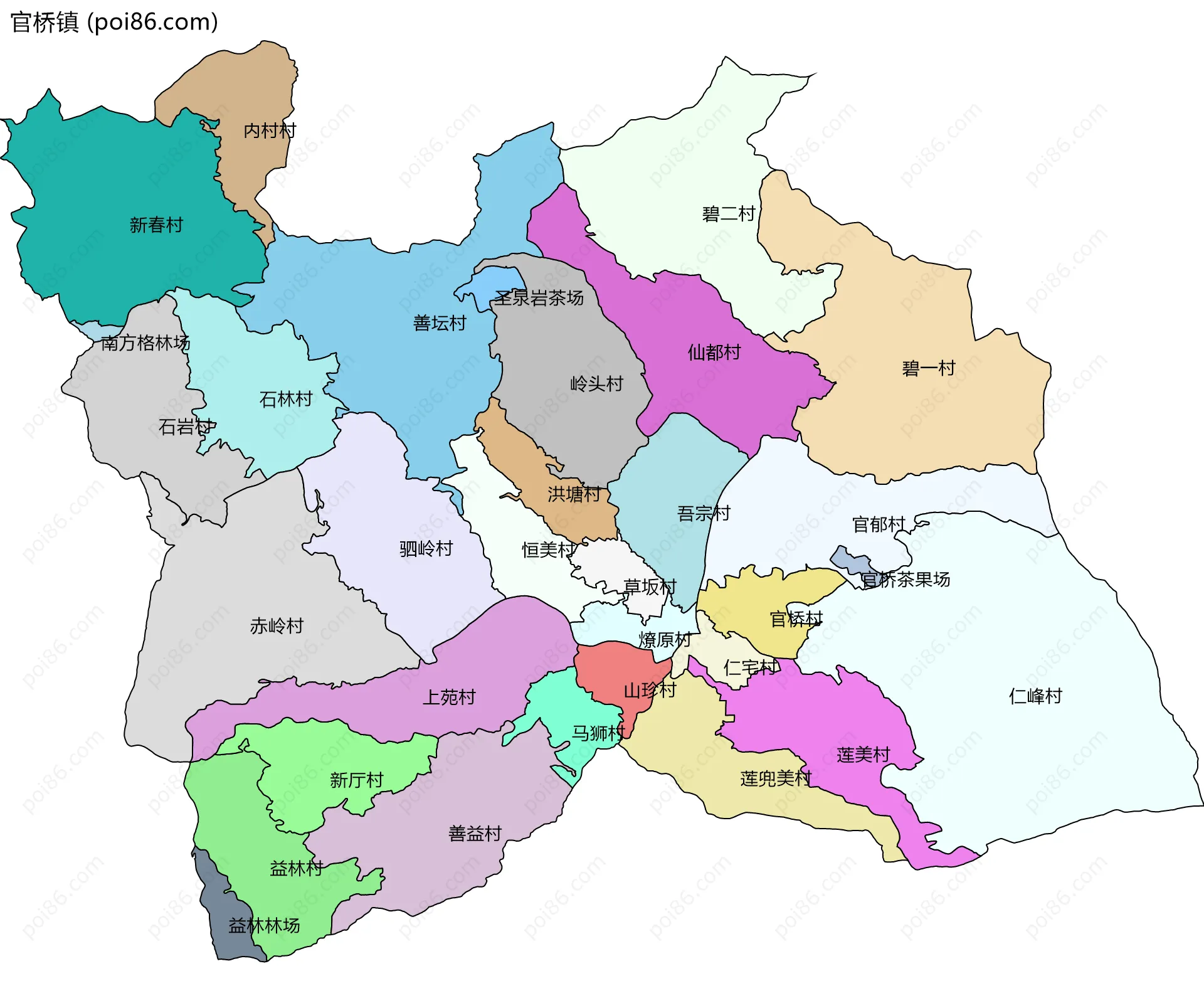 官桥镇边界地图(五级行政区划)