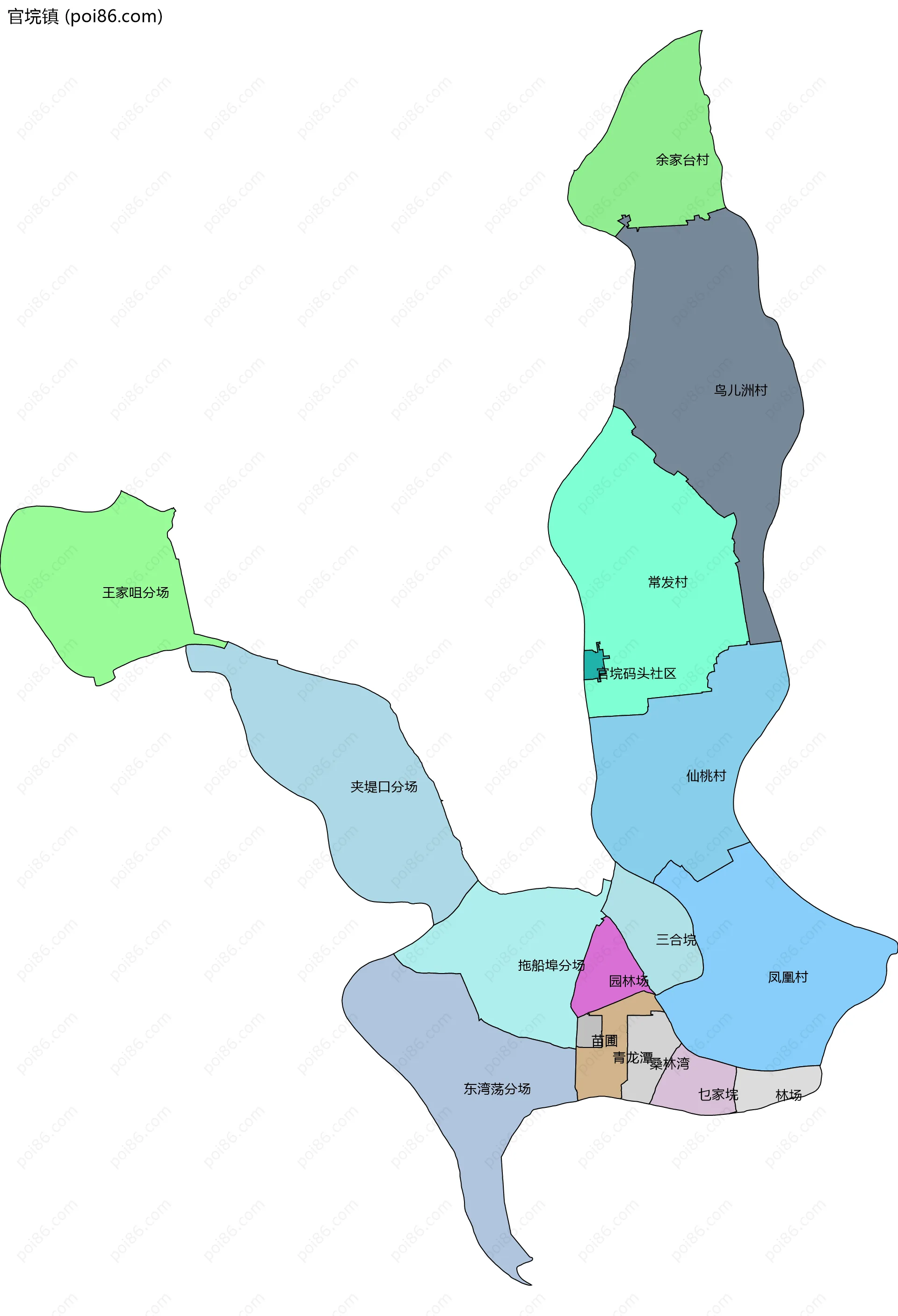 官垸镇边界地图(五级行政区划)
