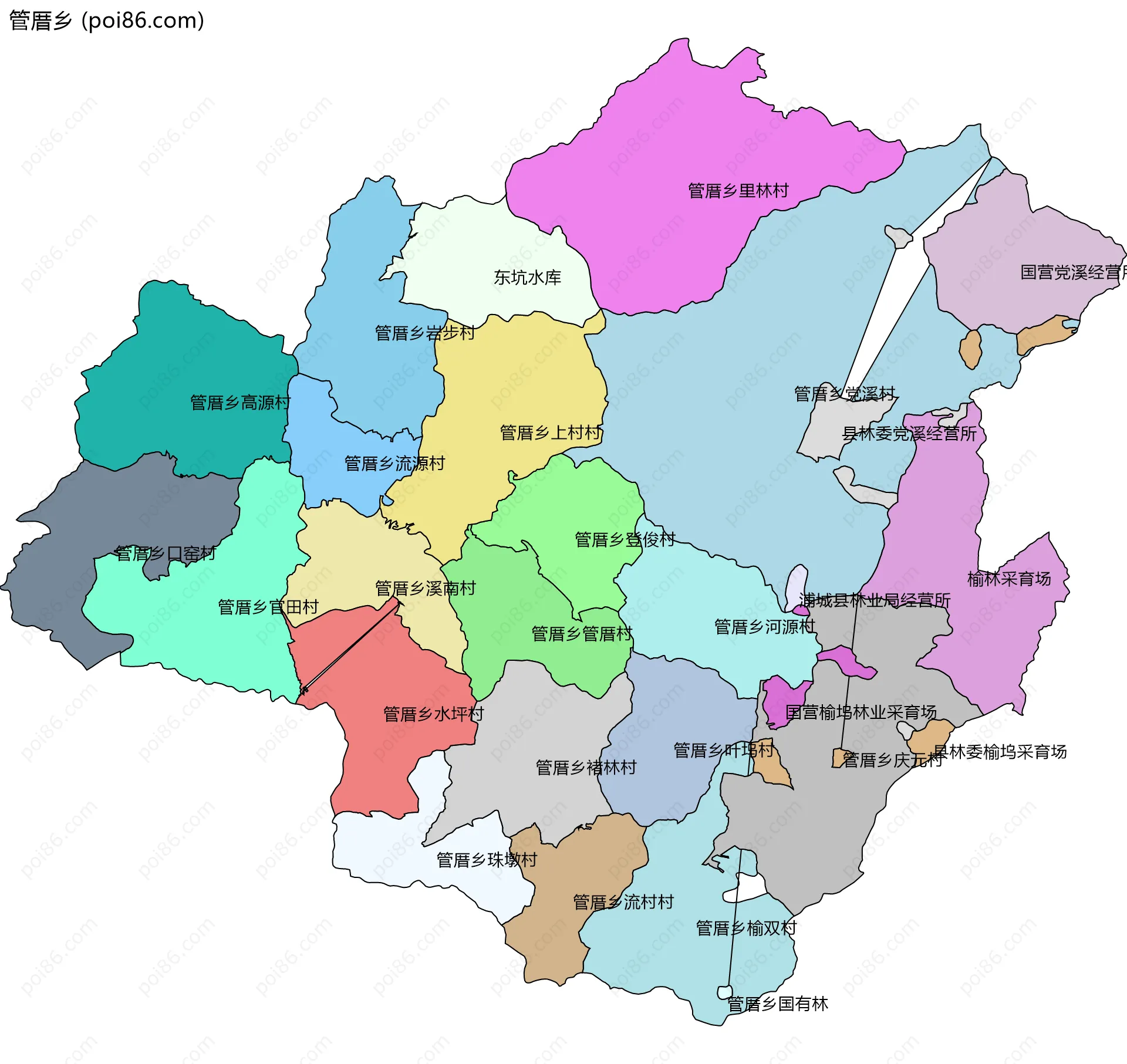 管厝乡边界地图(五级行政区划)