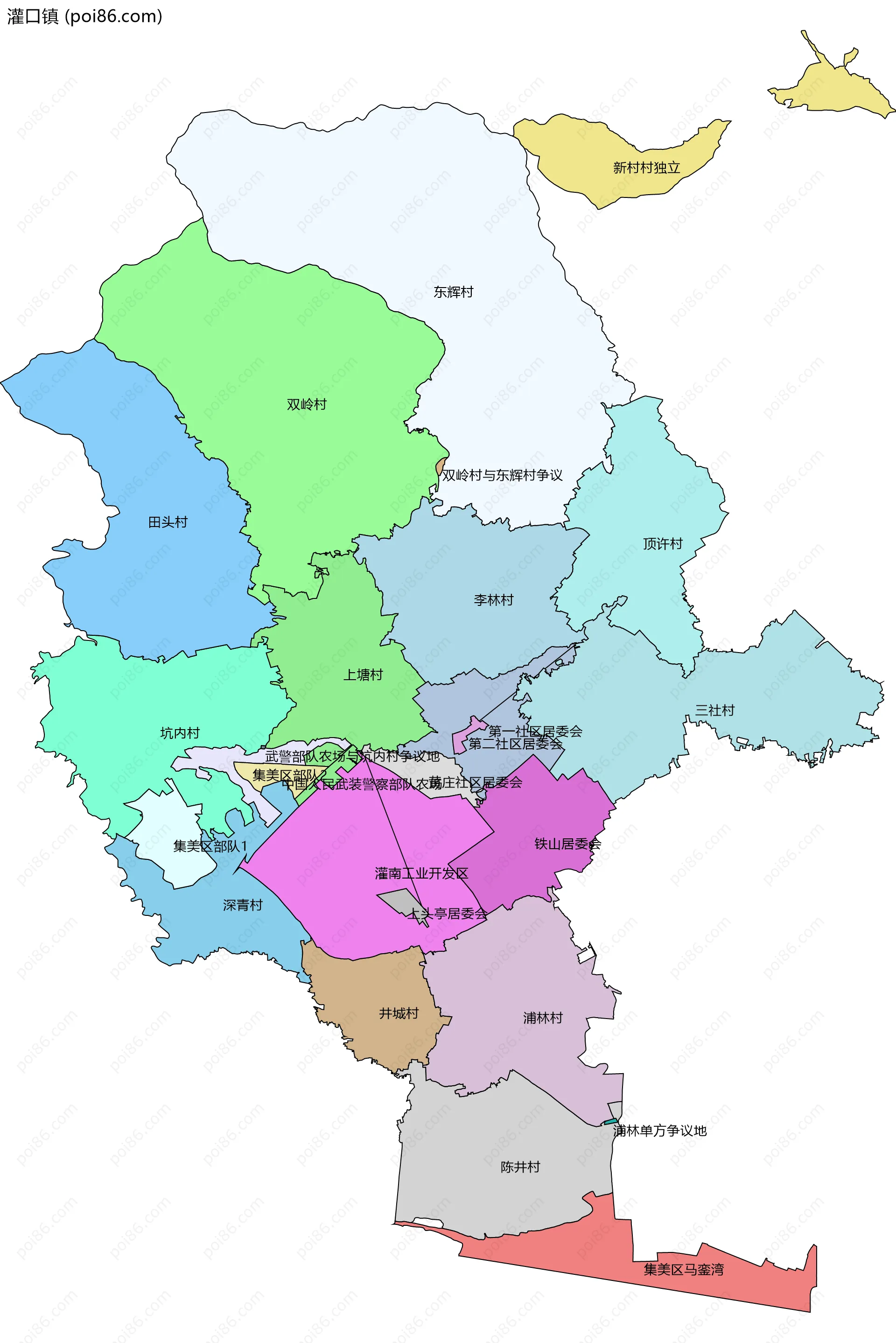 灌口镇边界地图(五级行政区划)