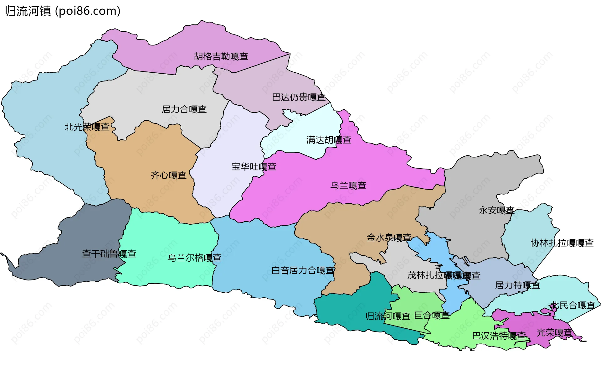 归流河镇边界地图(五级行政区划)