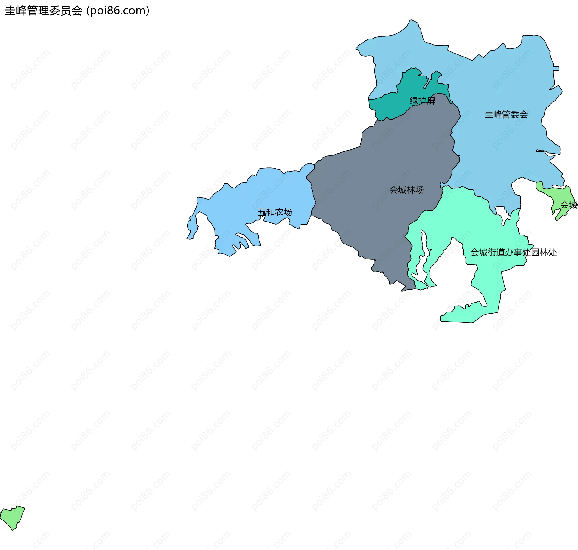 圭峰管理委员会边界地图(五级行政区划)