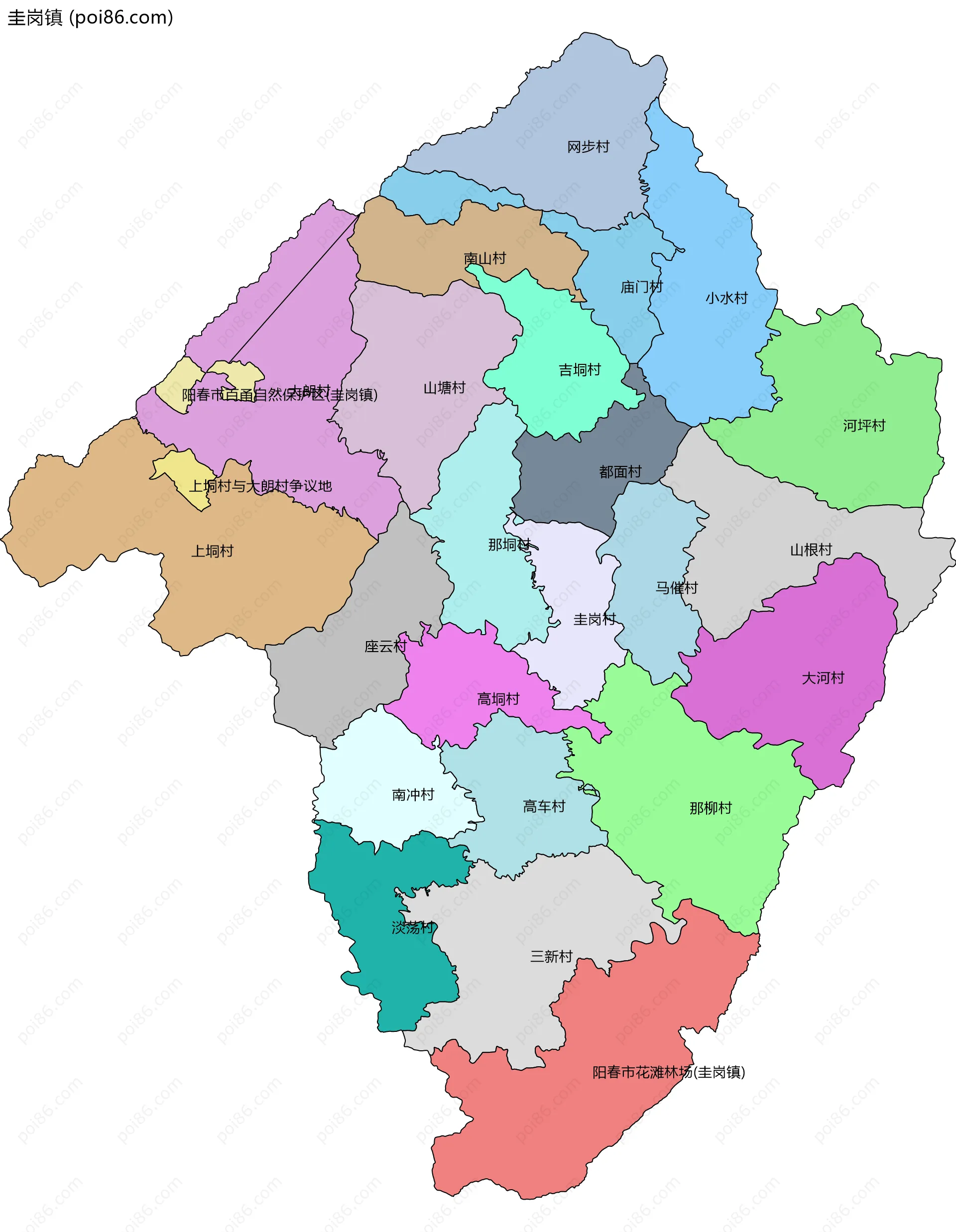 圭岗镇边界地图(五级行政区划)