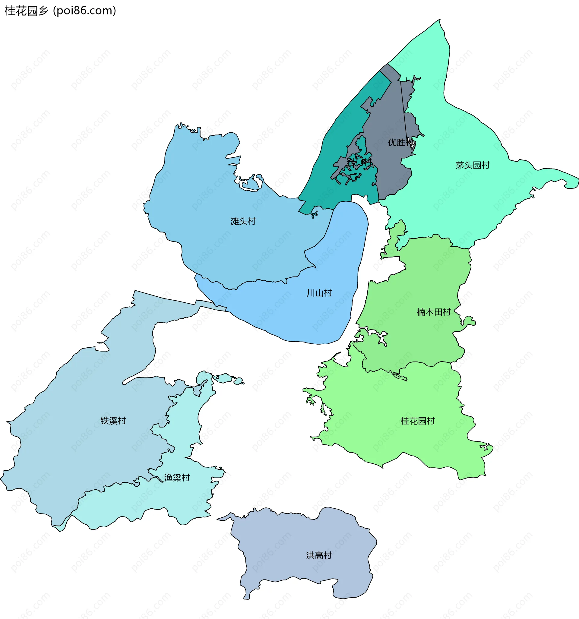 桂花园乡边界地图(五级行政区划)