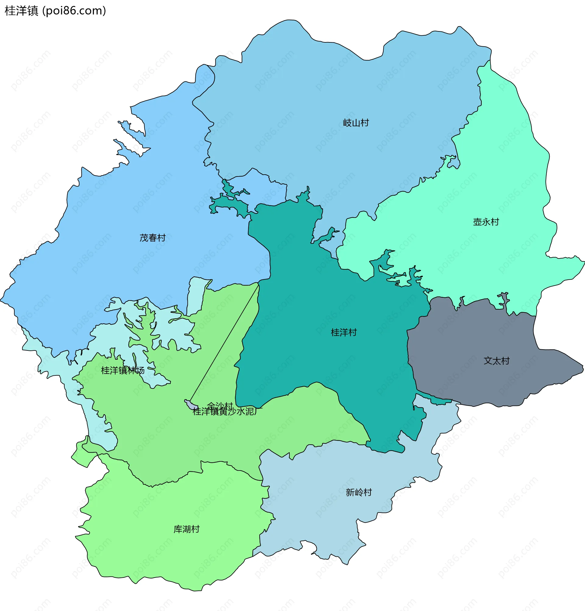 桂洋镇边界地图(五级行政区划)