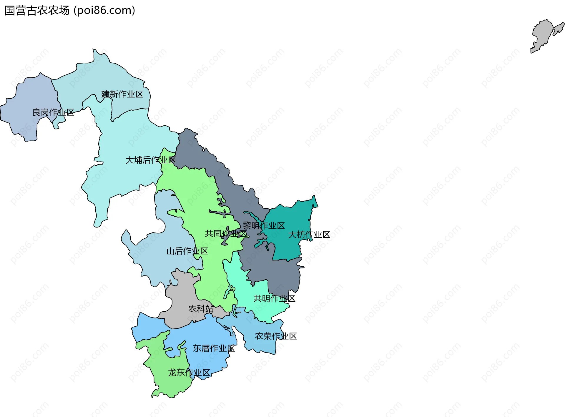 国营古农农场边界地图(五级行政区划)