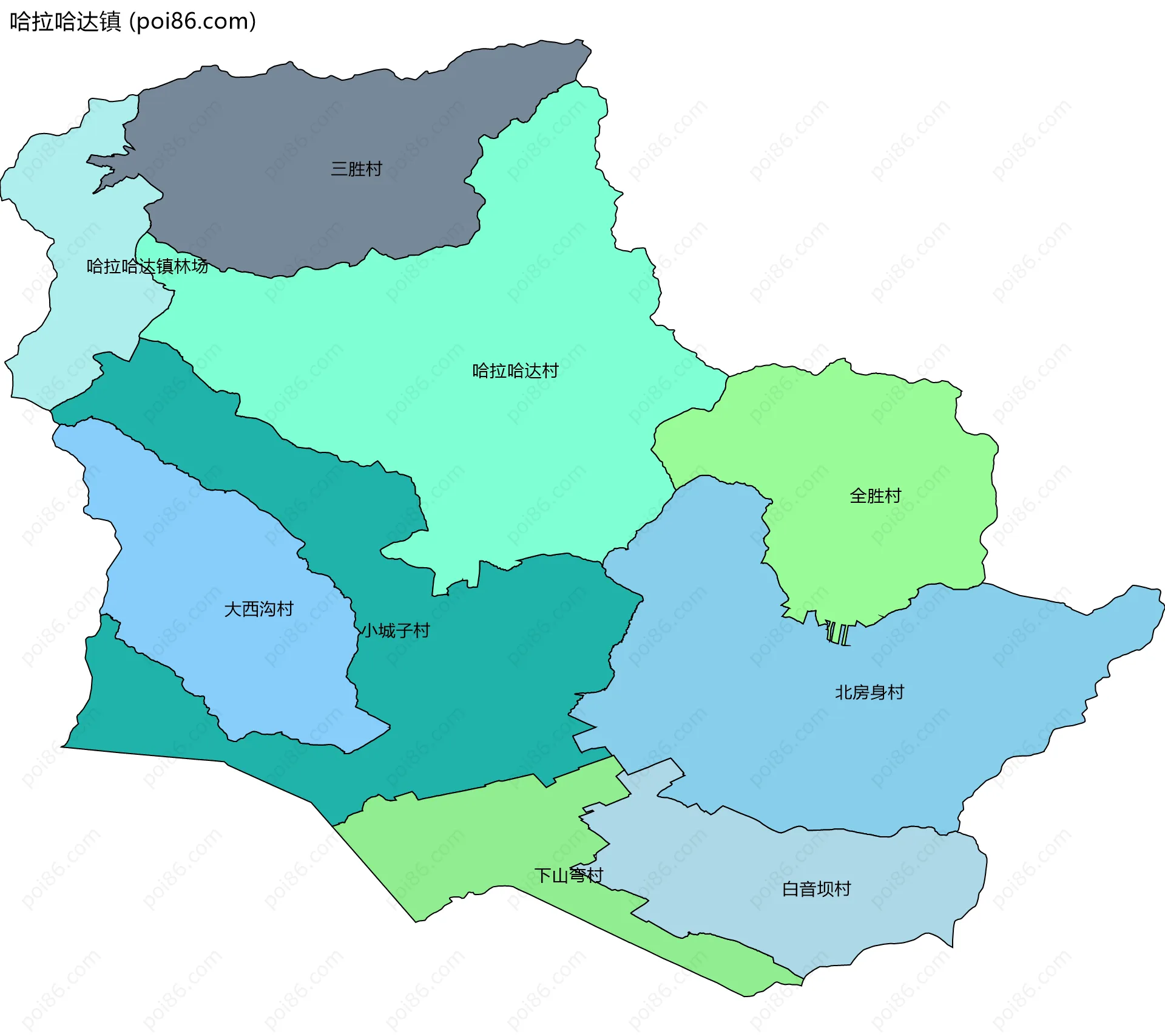 哈拉哈达镇边界地图(五级行政区划)