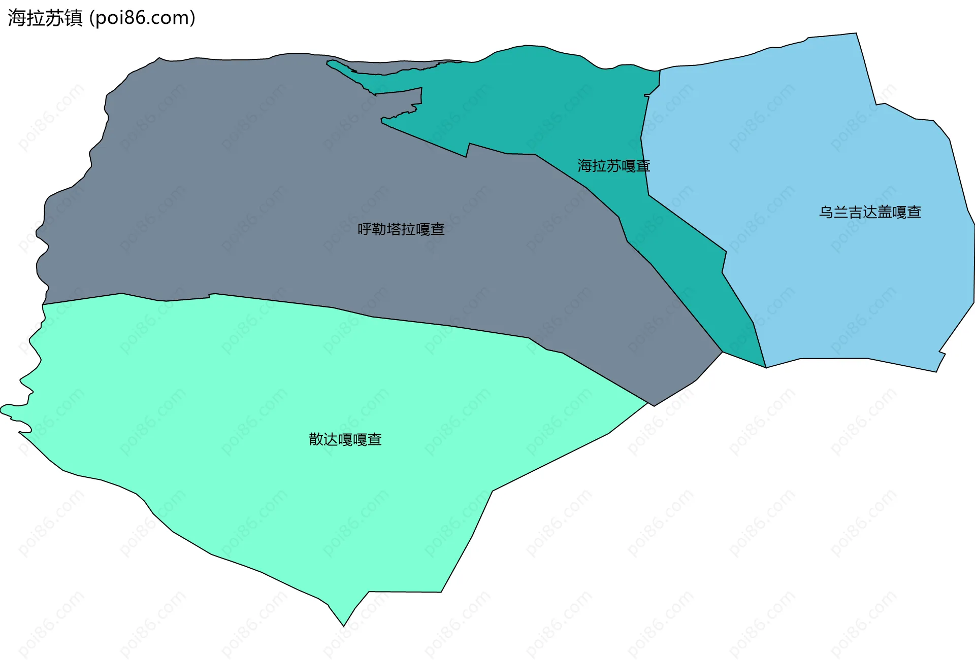 海拉苏镇边界地图(五级行政区划)