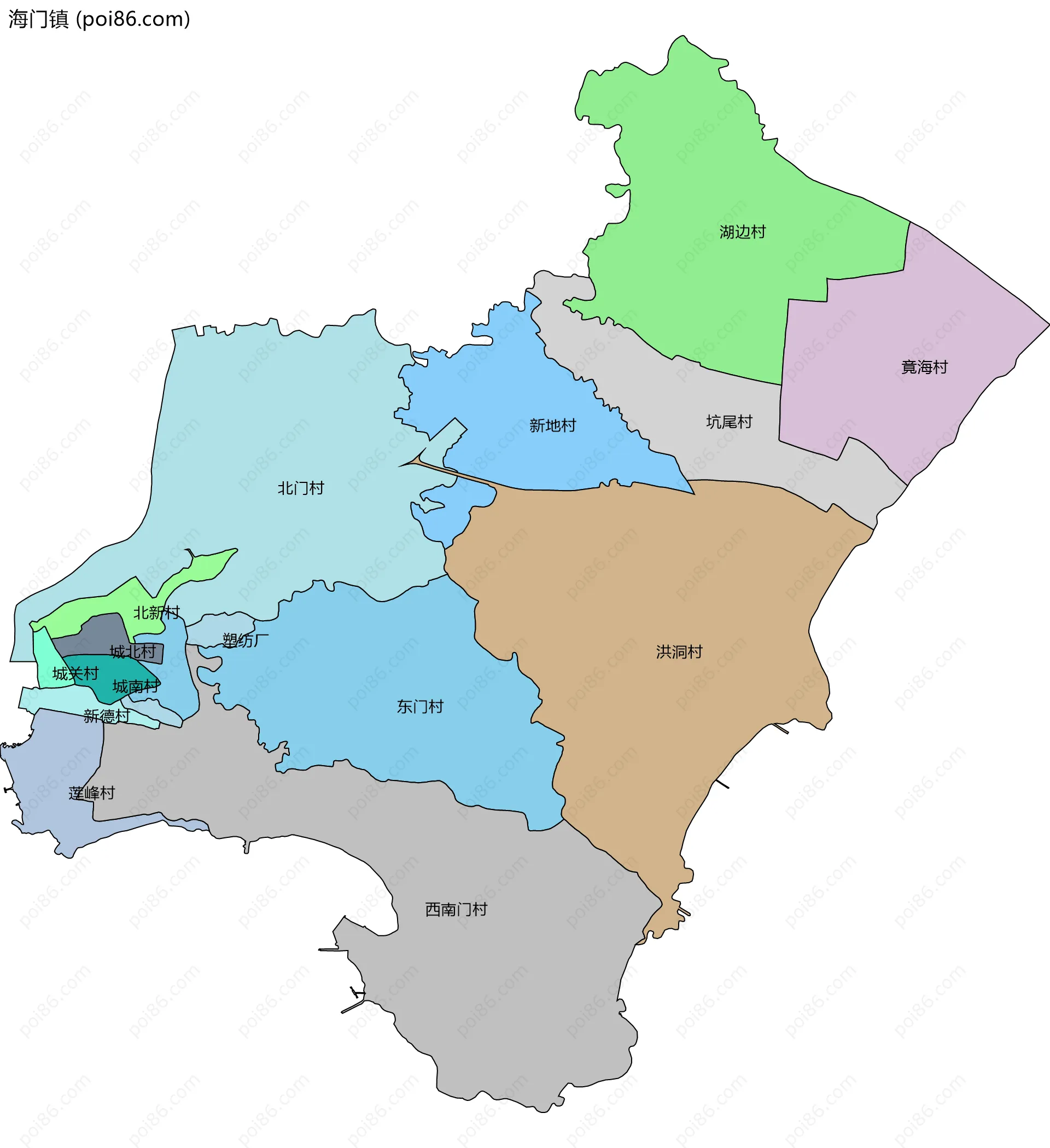 海门镇边界地图(五级行政区划)