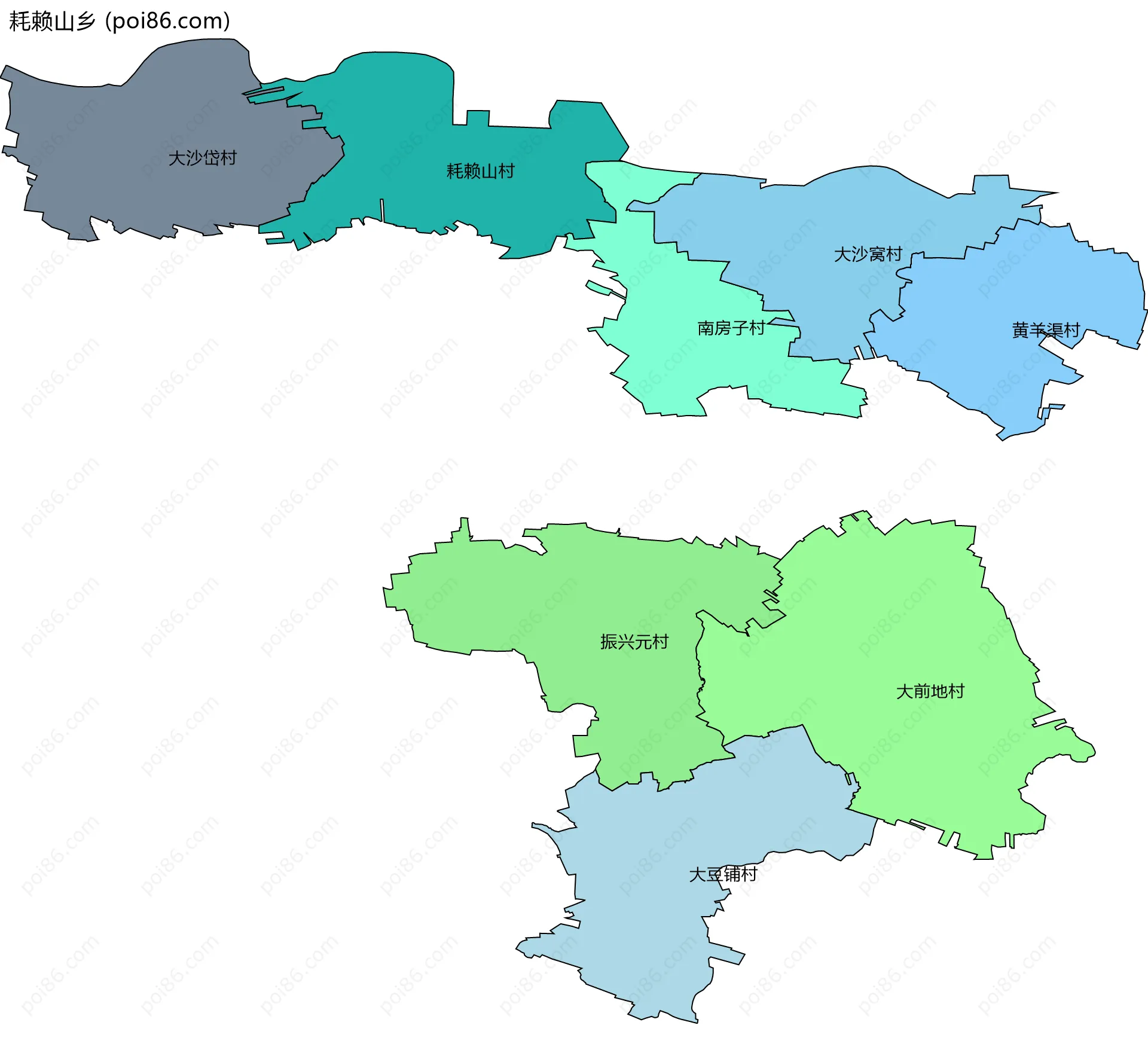 耗赖山乡边界地图(五级行政区划)