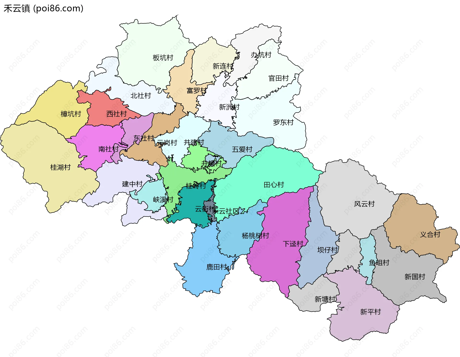 禾云镇边界地图(五级行政区划)