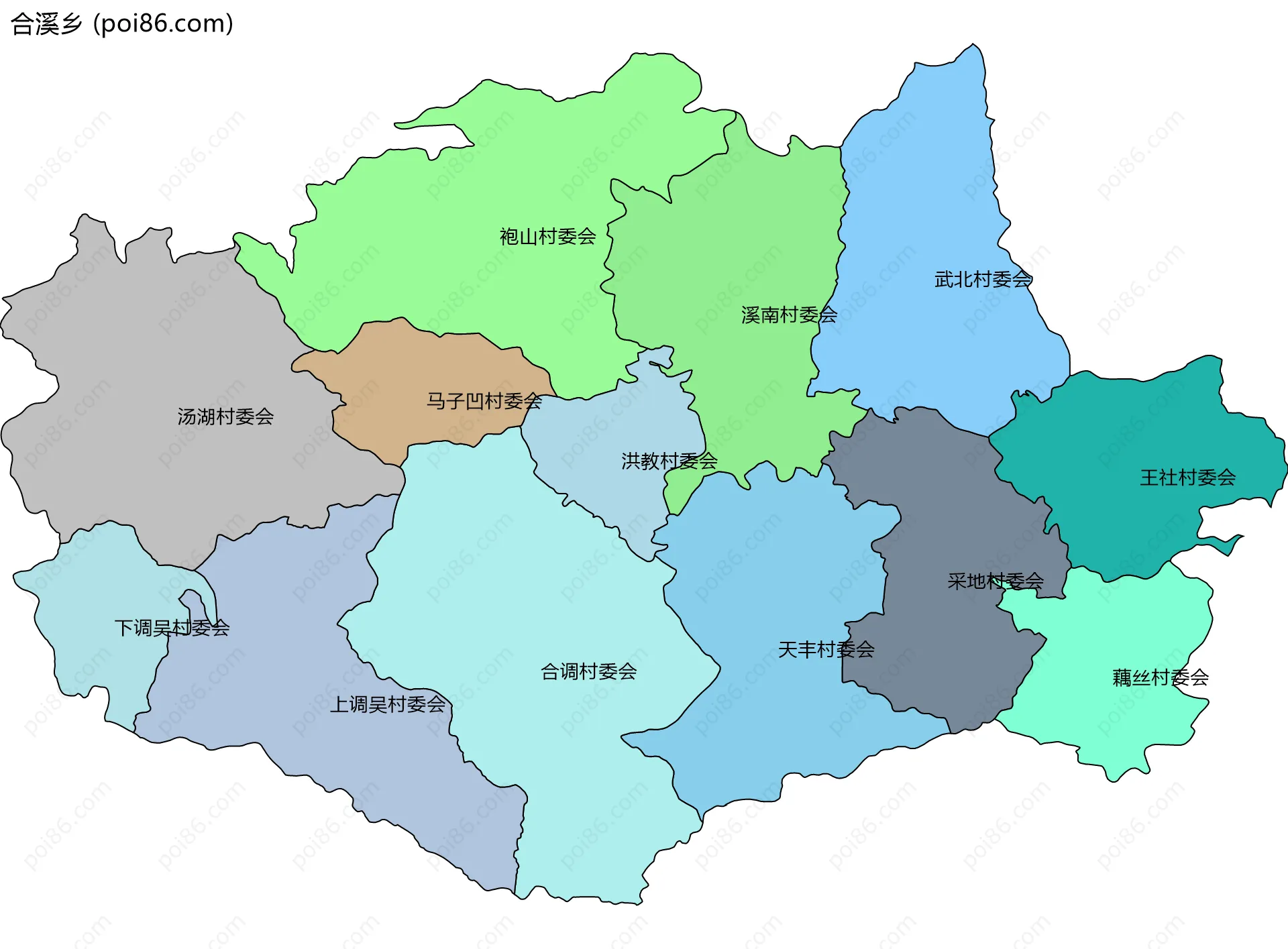 合溪乡边界地图(五级行政区划)